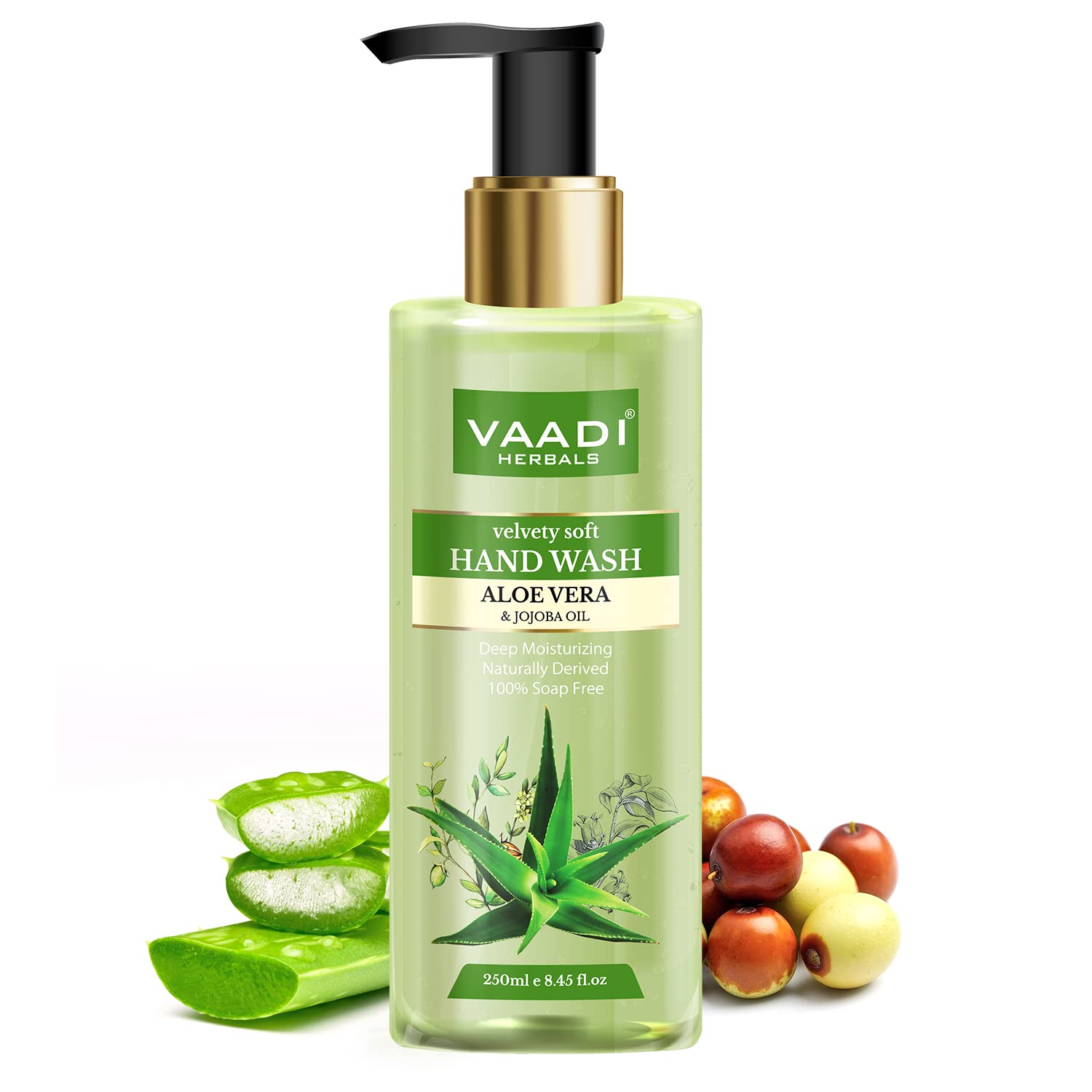 Vaadi Herbals Luxurious Hand Wash - 250ml (Pack of 3) | Aloe Vera, Jojoba Oil, Neem Oil, Ginger, Honey & Sandalwood | Moisturizing & Antibacterial for Dry Skin | Perfect for Home, Office & Travel Use
