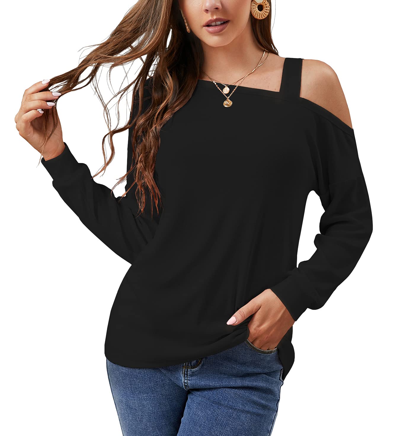 JINKESI Women's Casual Cold Shoulder Tunic Tops - Long & Short Sleeve Blouse Shirts for Spring/Summer Outfits, Office Wear & Date Night