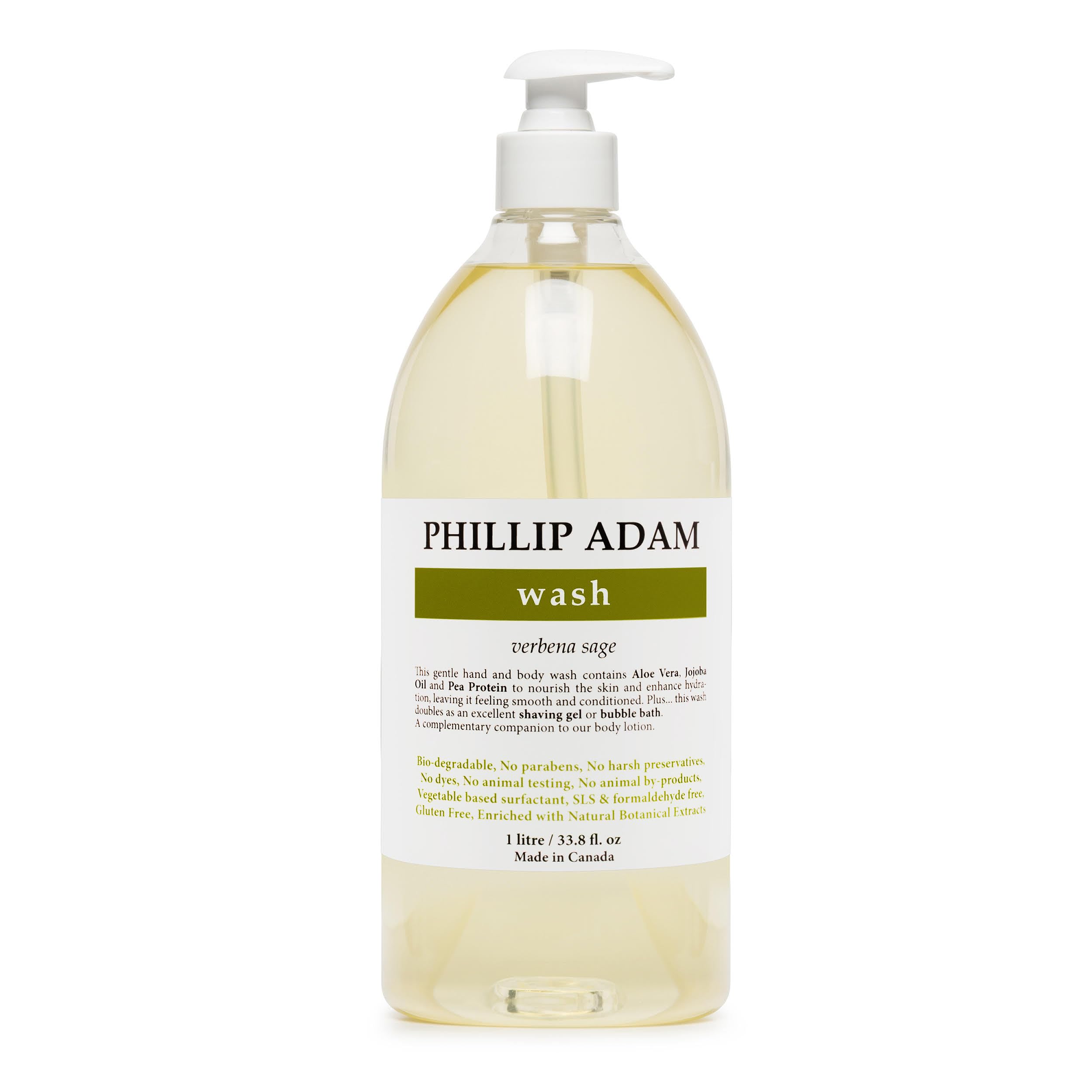 Phillip Adam Verbena Sage Hand and Body Wash with Aloe Vera & Jojoba Oil | Hydrating & Nourishing Skin Care | Sulfate Free, Gluten Free | 33.8 Fl Oz | Perfect for Daily Shower, Spa Day & Gift Sets