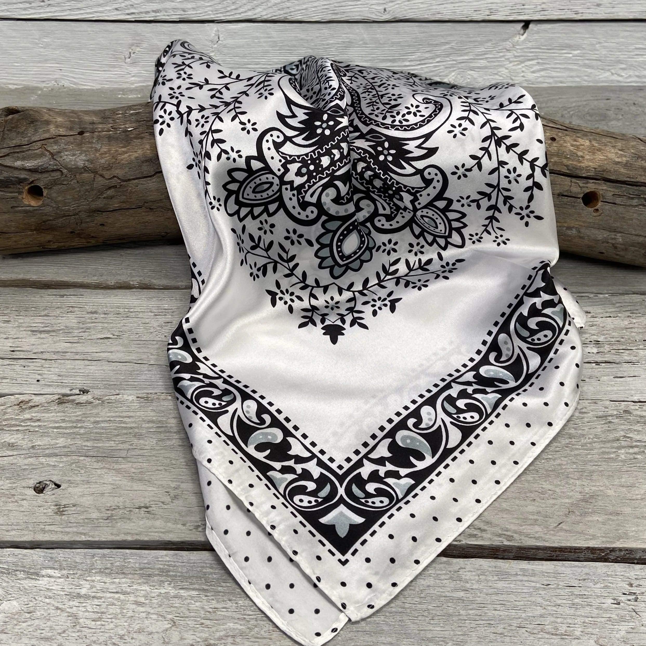 35X35 Black and White Polka Dot Paisley Wild Scarf - Western Bandana for Cowboy, Cowgirl, Horse Riding & Outdoor Fashion Accessories
