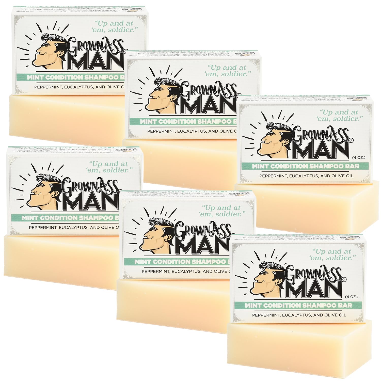 Natural Solid Shampoo Bar 3-in-1 for Hair, Beard & Body - Plastic-Free, Eco-Friendly Organic Cleanser for All Hair Types | 4oz Mint Scented Bar (6-Pack) - Perfect for Travel, Camping & Zero-Waste Lifestyle