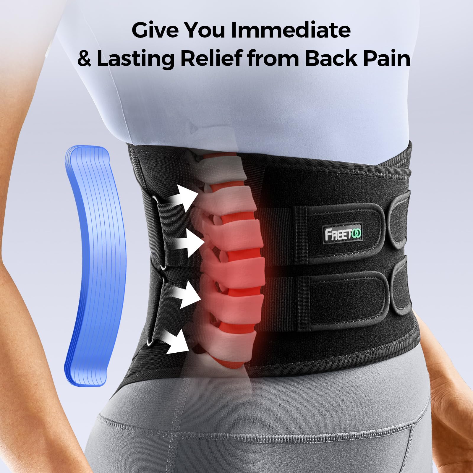 **FREETOO Adjustable Back Brace for Men & Women - Lower Back Pain Relief with 7 Metal Stays, Sciatica, Herniated Disc & Scoliosis Support - Breathable & Lightweight Back Support Belt with Soft Pad - Ideal for Work, Sports & Daily Activities**