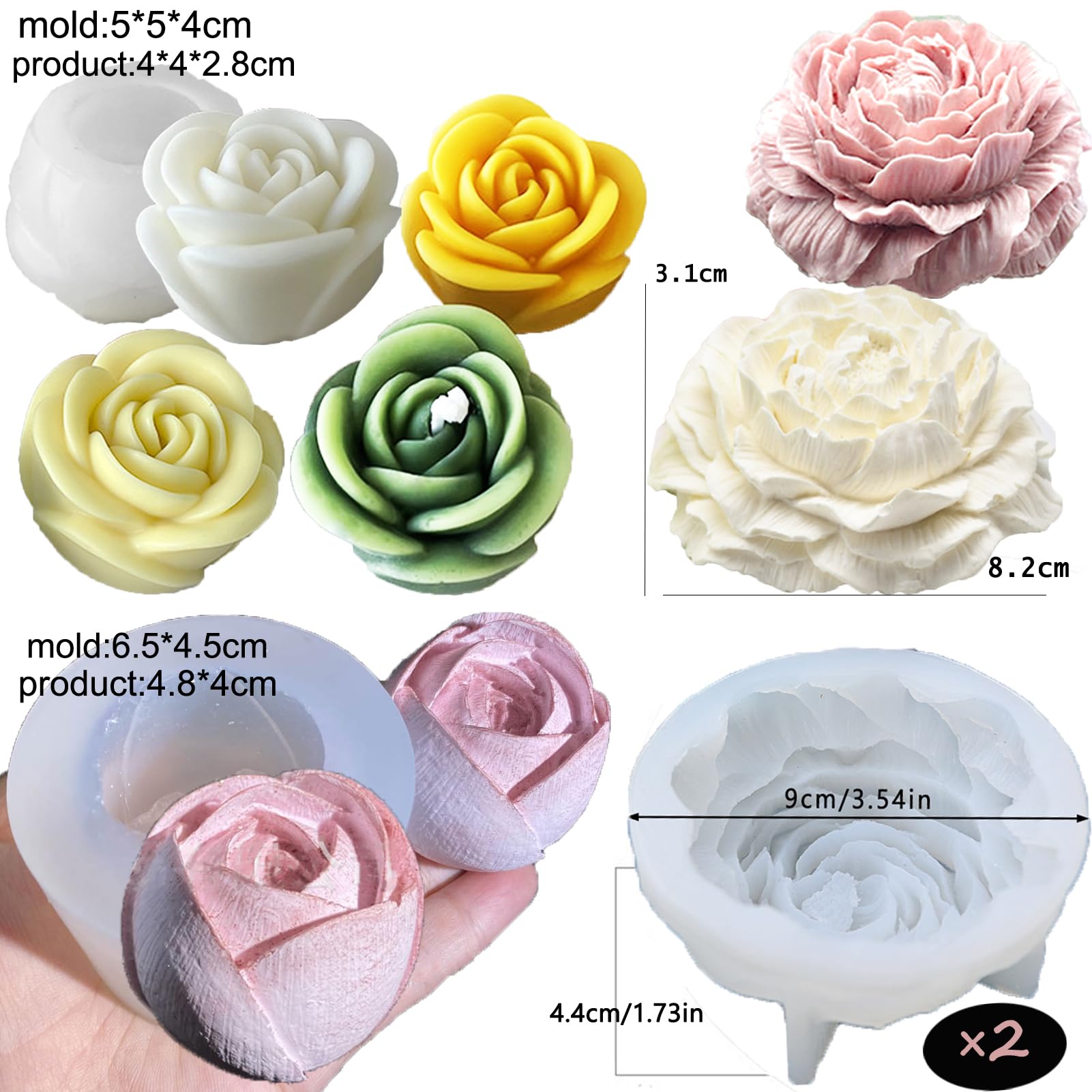 13 PCS Flower Silicone Candle Molds Set with Large-Eye Wicking Needle - DIY Candle Making Kit for Soy Wax, Beeswax, Resin & Clay - Perfect for Home Decor, Wedding Centerpieces & Handmade Gifts