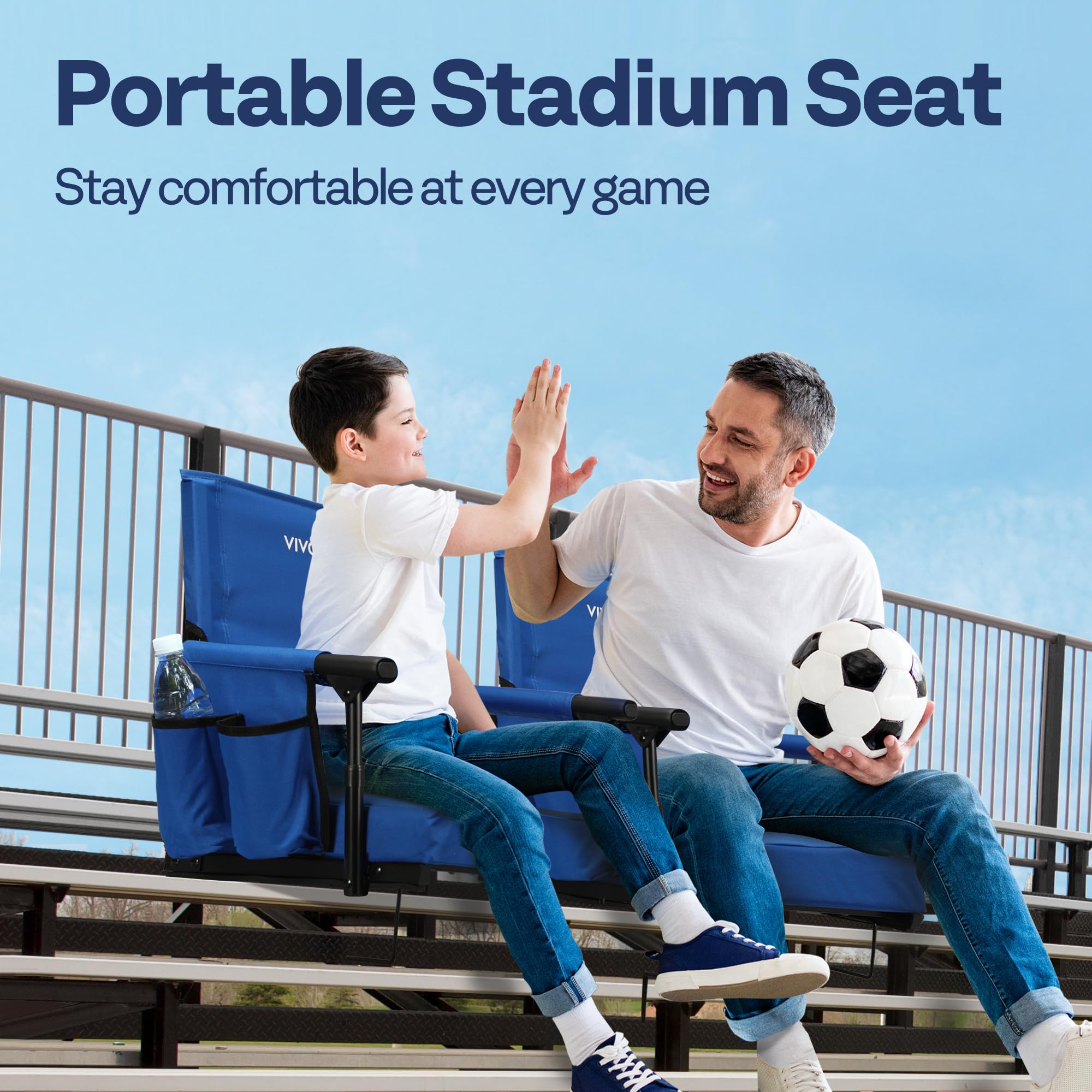 VIVOHOME 2 Pack Portable Stadium Seats with Back Support & Cushion - Bleacher Chairs with Cup Holder & Shoulder Strap for Outdoor Sports, Concerts & Picnics