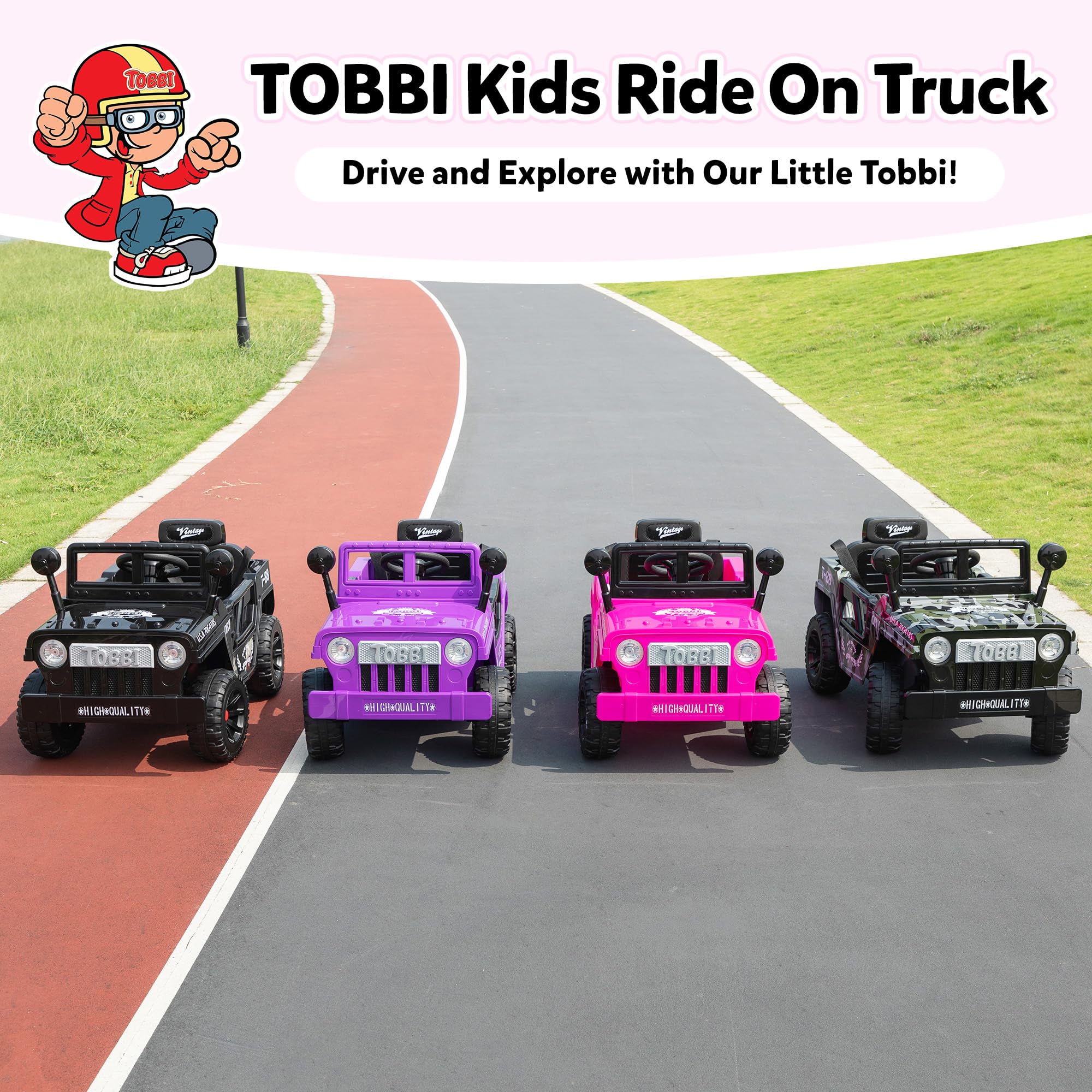TOBBI 12V Kids Ride On Truck - Electric Powered Toy Car for Toddlers Ages 3-6 with Off-Road Wheels, Suspension, Horn & LED Lights - Perfect Birthday & Christmas Gift for Boys & Girls - Great for Indoor & Outdoor Play (Purple)