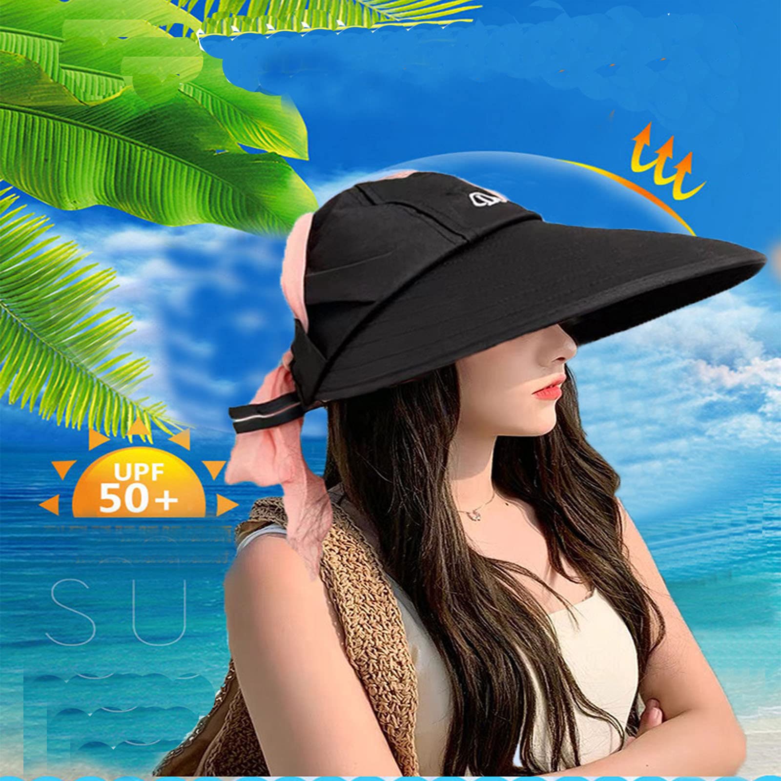 UPF 50+ Women's Sun Hat with Wide Brim - UV Protective Beach Visor & Ponytail Design for Outdoor Activities, Gardening, and Summer Vacations