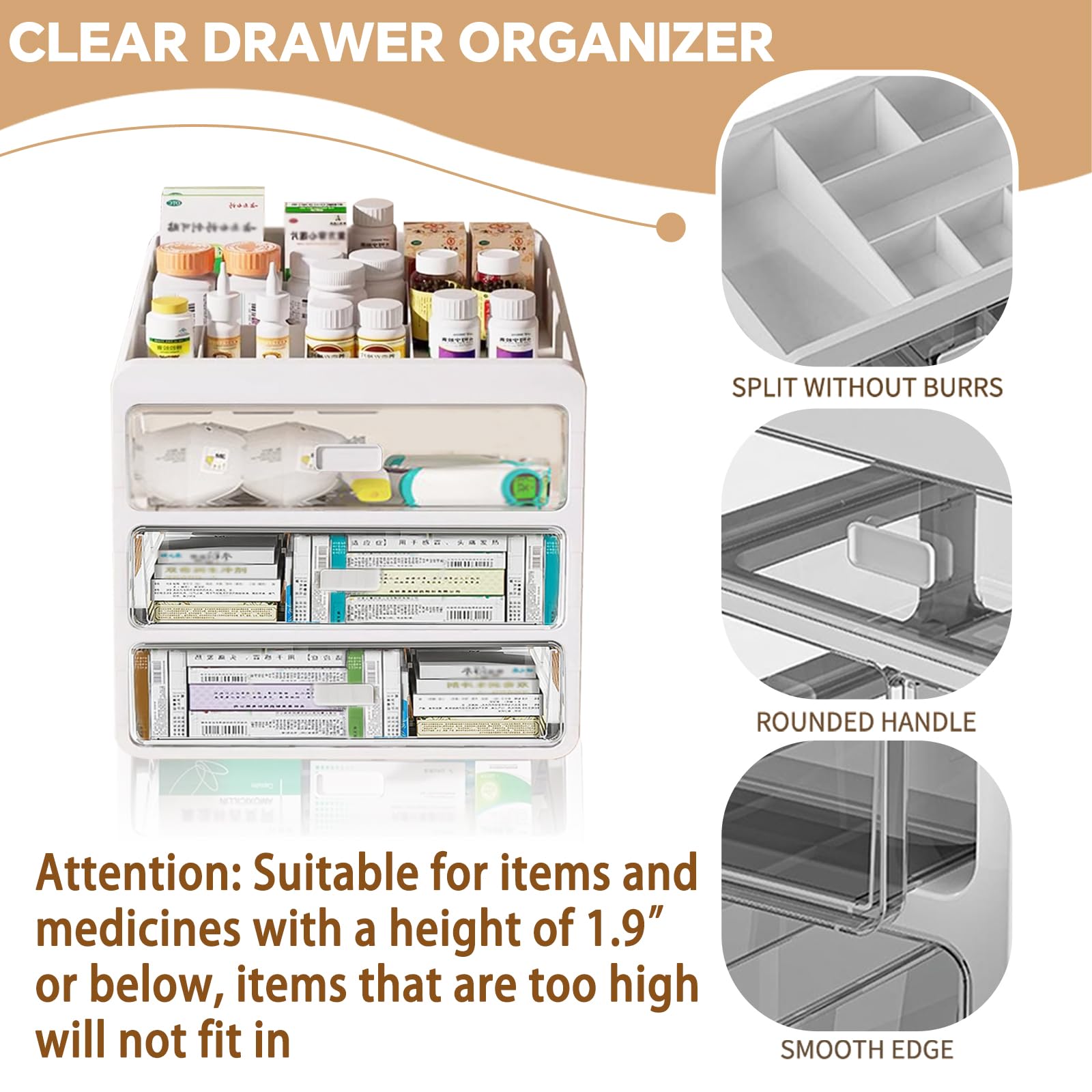 Small Plastic Storage Drawer Organizer - Multifunctional Tiny Container for Home, Office & Travel | Perfect for Cosmetics, Stationery, Medicine, Jewelry & Small Items | Compact Space-Saving Design (Slim Size)