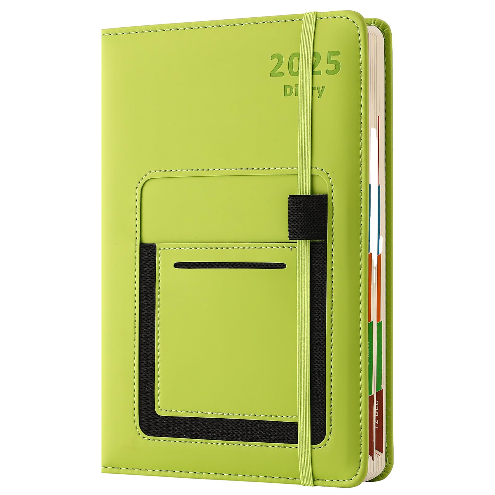 2025 Academic Planner & Daily Diary - January to December A5 Page-a-Day Organizer with Colorful Monthly Tabs, Inner Pocket & Elastic Closure (Green) - Perfect for Students, Teachers & Office Professionals