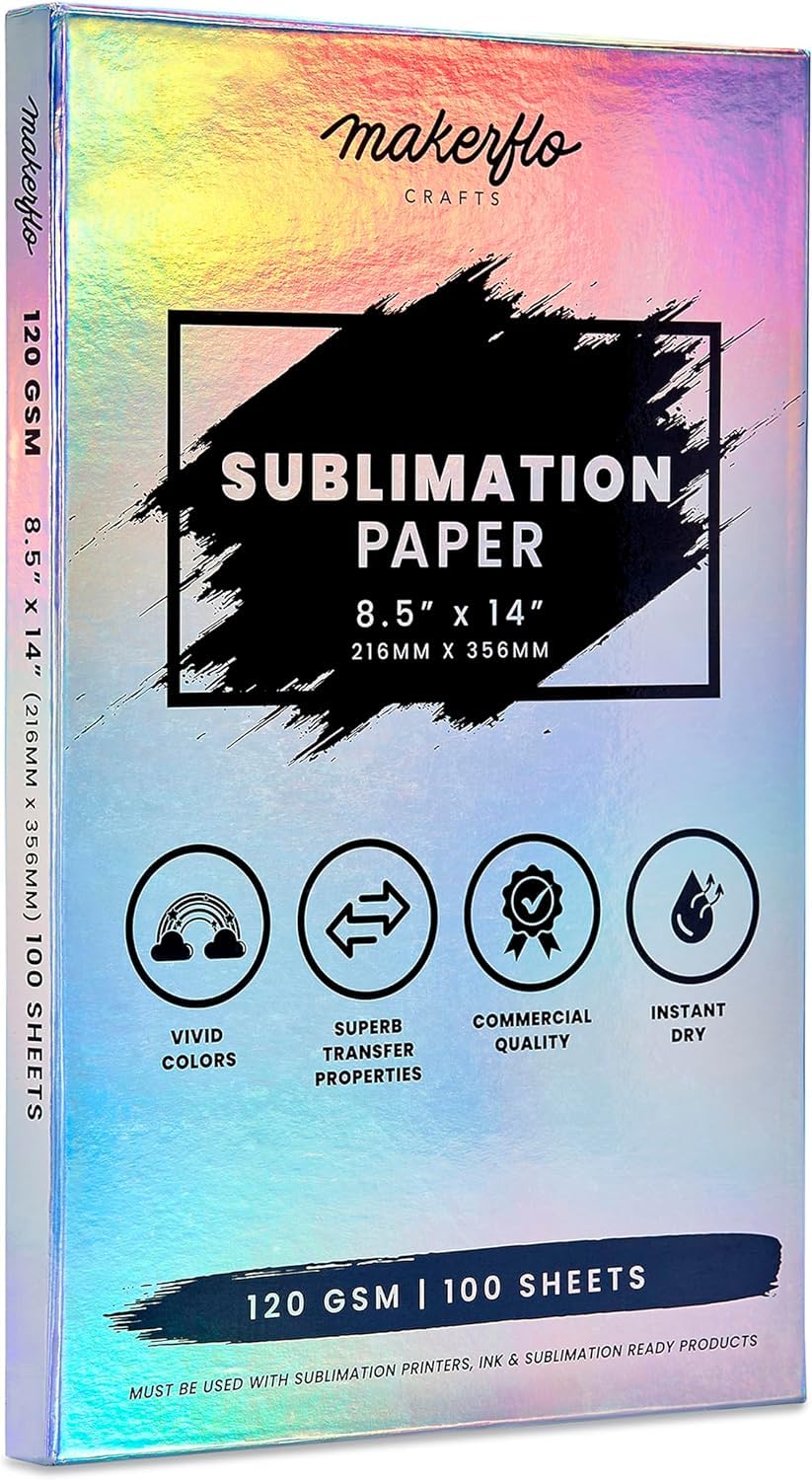 Makerflo Sublimation Paper 8.5 x 14 Inches - 1000 Sheets Heat Transfer Paper for T-Shirts, Mugs, Tumblers, Phone Cases - Printable Stickers & DIY Projects - Perfect for Christmas Gifts & Sublimation Blanks - Great for Home Crafting, Small Business & Personalized Gifts