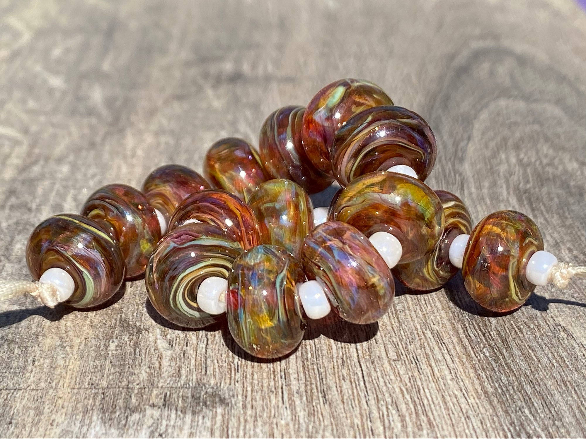 16pcs Ruby Brown Swirls Lampwork Glass Beads for Jewelry Making - DIY Bracelets, Necklaces, Earrings & Home Decor Crafts