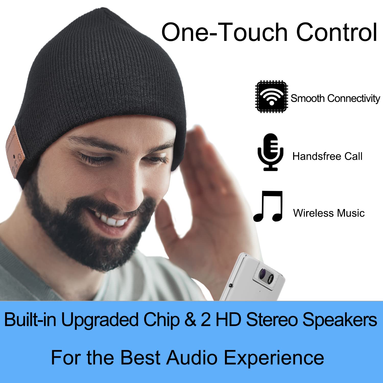 Wireless Bluetooth Beanie Hat with Built-in Headphones - Warm Winter Tech Gift for Men & Women - Perfect for Running, Skiing, and Outdoor Activities