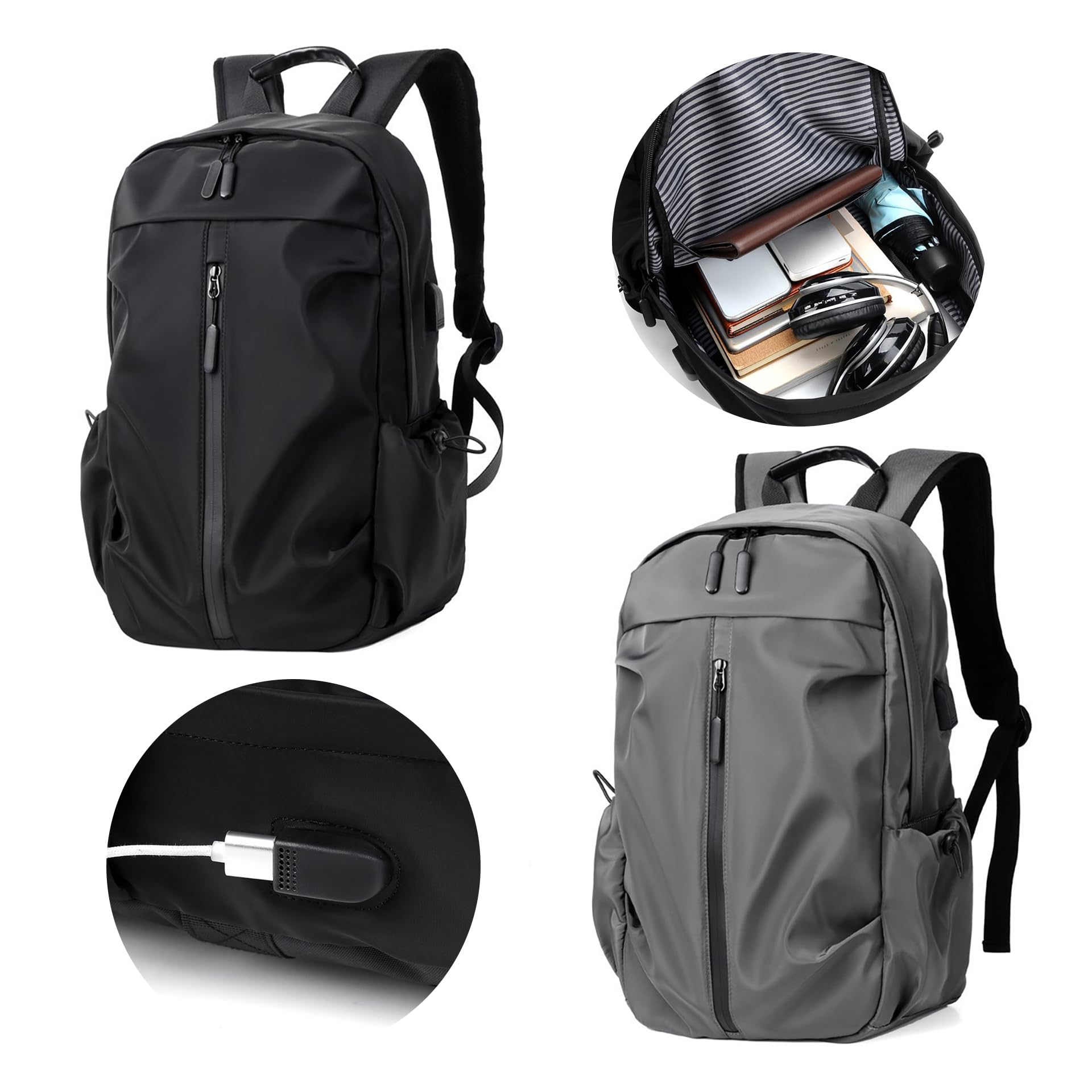 Stylish Waterproof Laptop Backpack for Men & Women - 15.6 Inch USB Charging Travel Computer Bag - Lightweight 20L Business Casual Backpack for Work, Gym, Sports & Daily Use