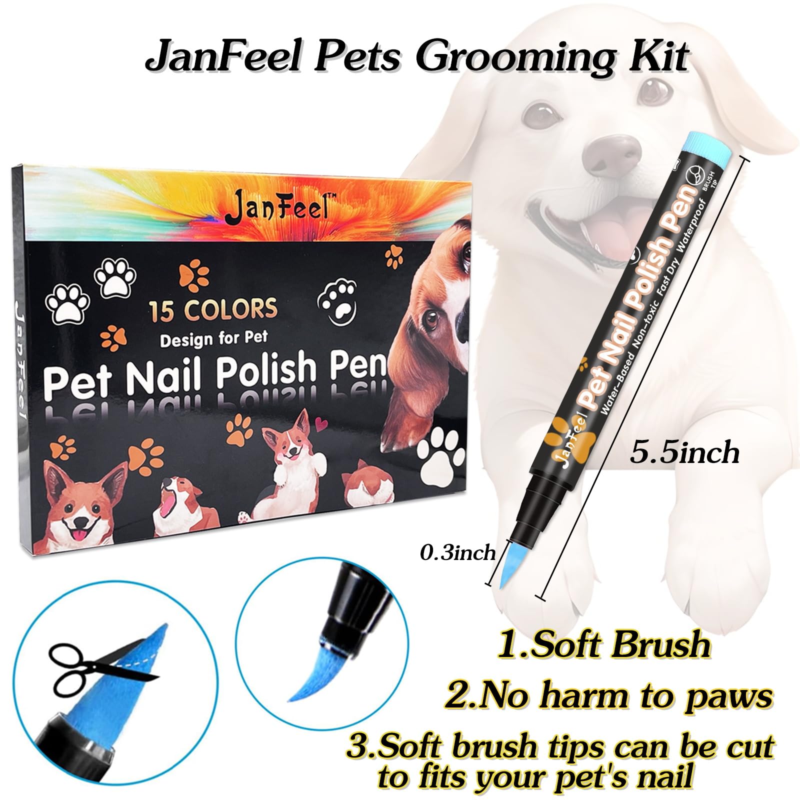 15 Colors Dog Nail Polish Pens Set - Quick Dry Non Toxic Pet Safe Nail Polish with Brush Tip for Puppies, Cats & Small Animals | Perfect for Grooming, Pet Spa Days & Special Occasions