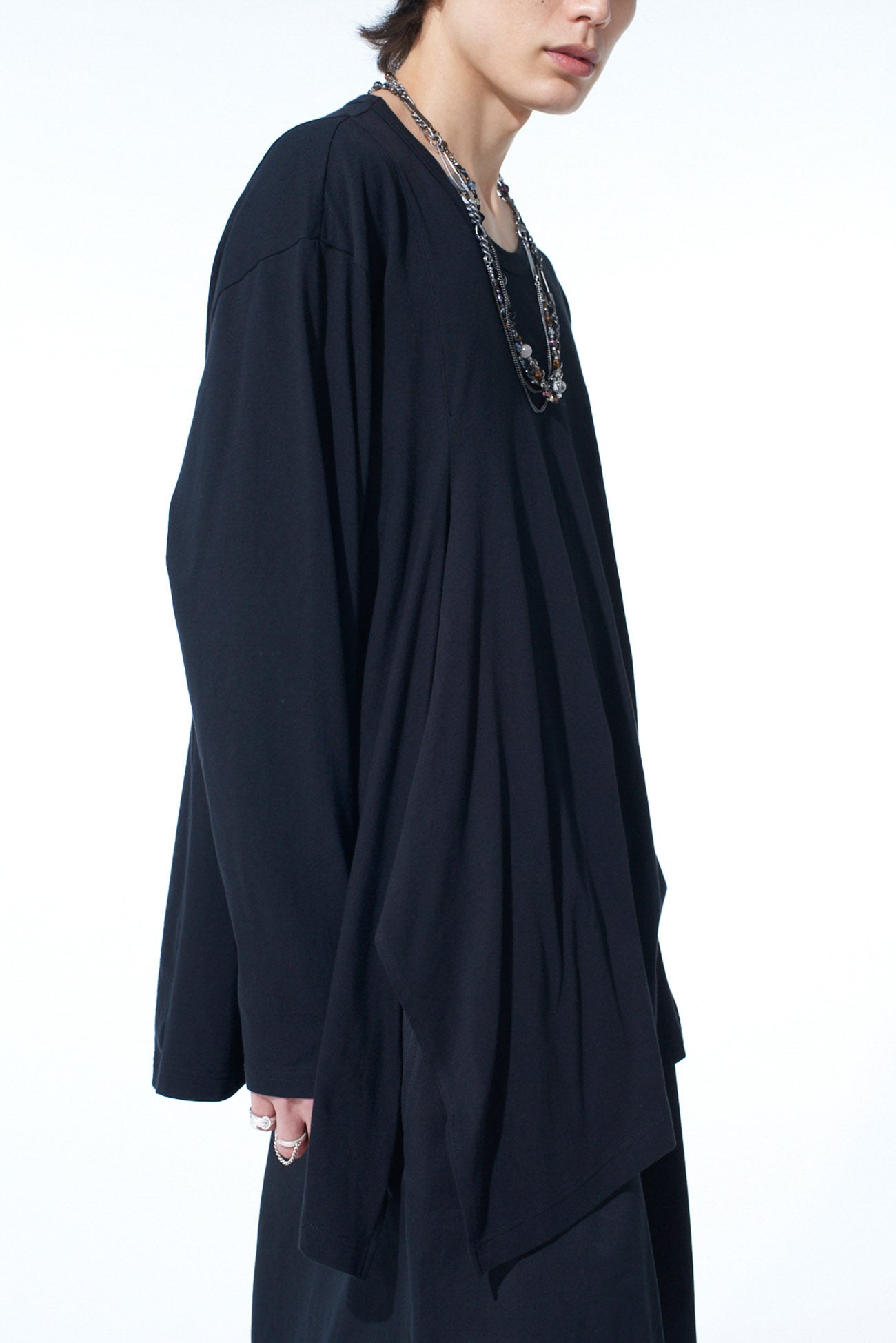Soft Cotton Jersey Fabric Long Sleeve Draped T-Shirt for Women - Comfortable Casual Wear for Everyday Outfits & Layering