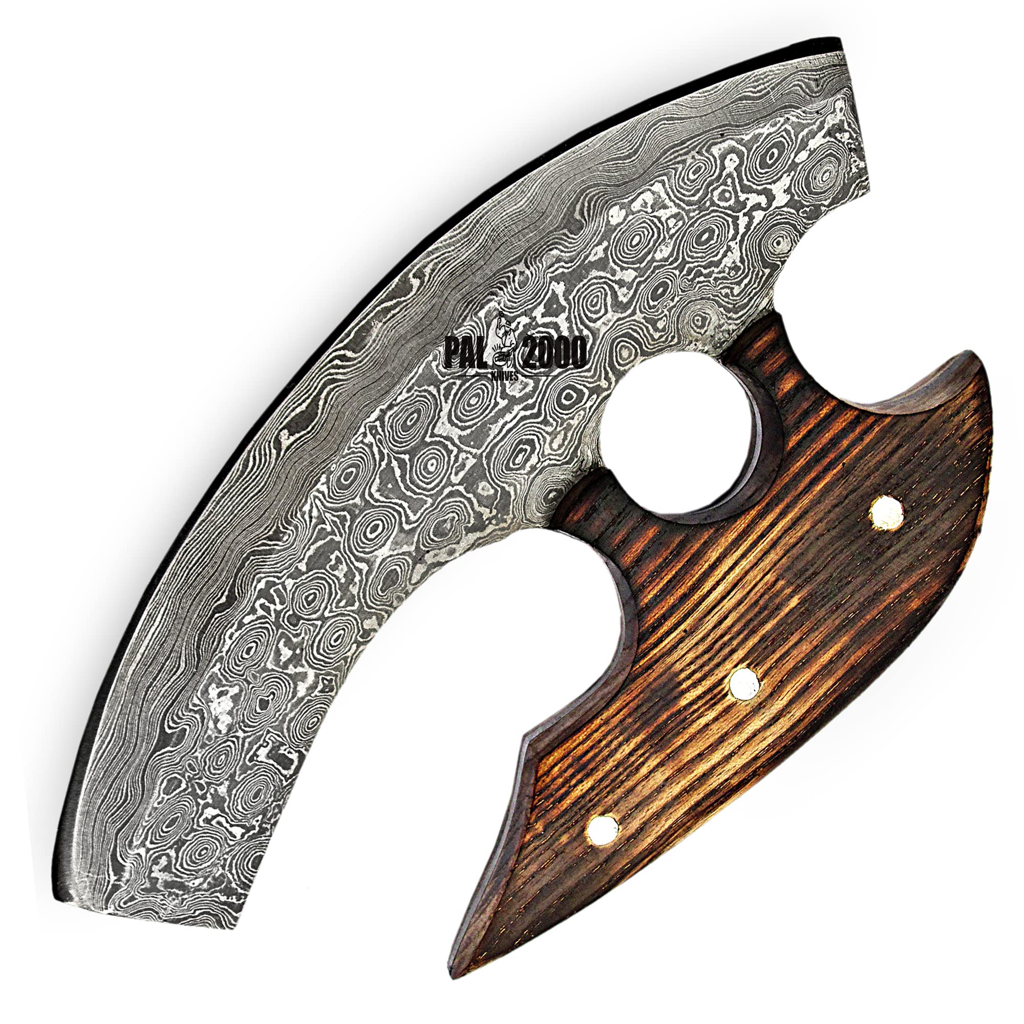 Premium Handmade Damascus Steel Alaskan Ulu Knife - Traditional Crescent Blade with Stabilized Wood Handle - Perfect for Chopping, Pizza Cutting & Kitchen Prep - Authentic Mezzaluna Ulu Design for Culinary Enthusiasts