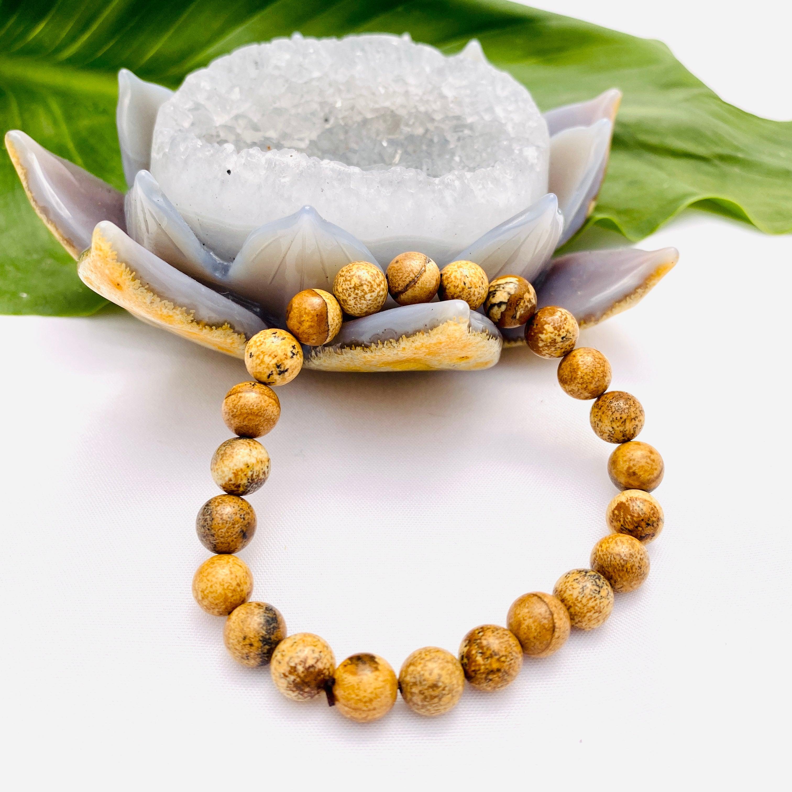 Natural Picture Jasper Beaded Bracelet for Women - Healing Stone Jewelry for Meditation, Yoga & Positive Energy