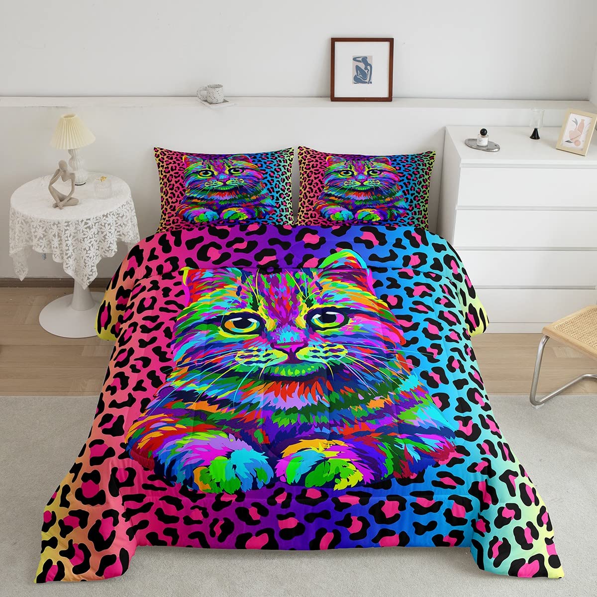 Cheetah Print Bedding Set Full Size - Colorful Leopard Print Comforter Set with 2 Pillow Shams | Luxury Soft Microfiber Down Alternative Comforter for Girls & Women | Perfect for Teen Bedrooms, Dorm Rooms & Cozy Home Decor
