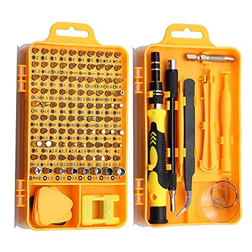 115 in 1 Precision Screwdriver Set with Insulated Handles - Mini Multi-Bit Tool for Computer, PC, Mobile Phone & Device Repair - Home & Professional Use (Yellow)