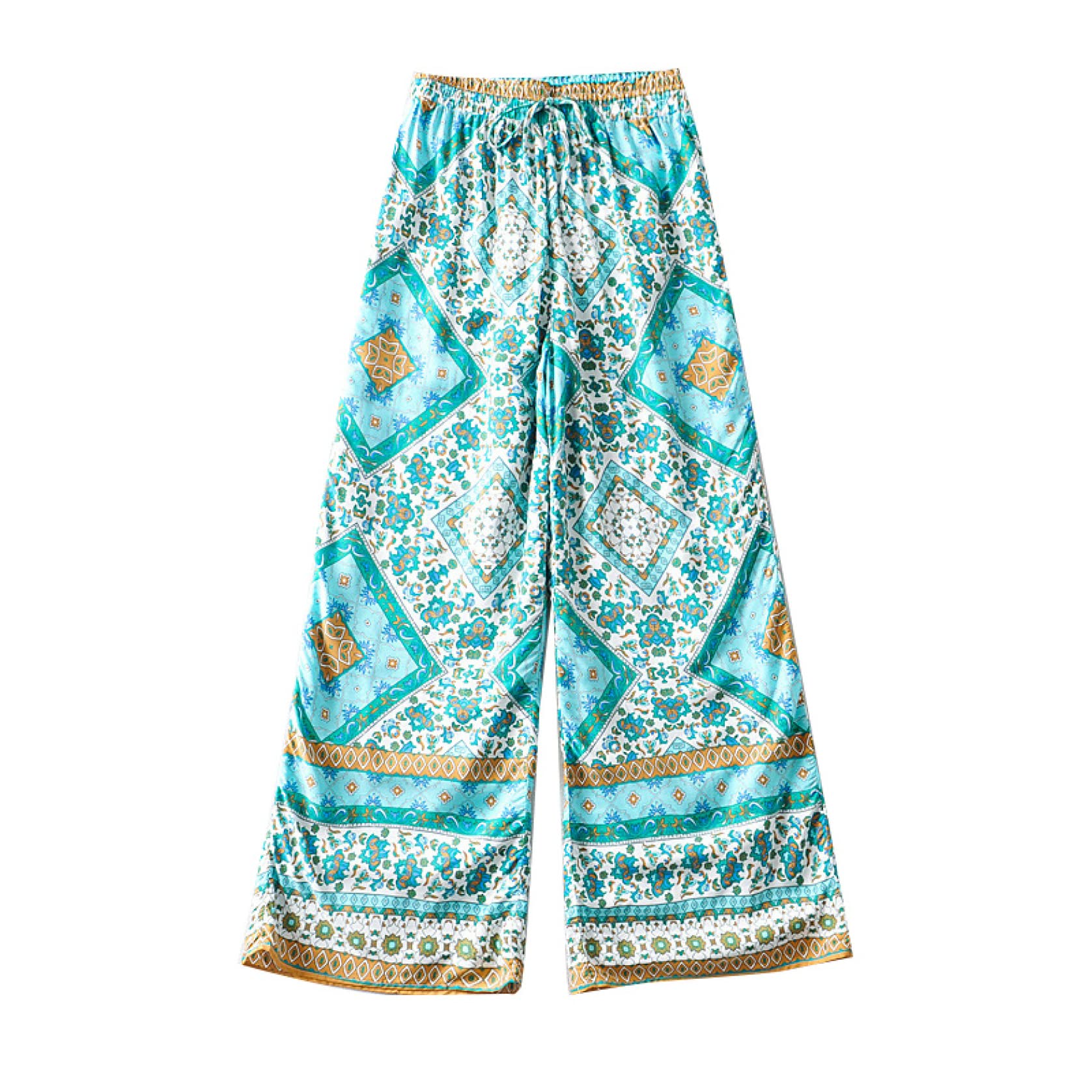 Boho Wide Leg Pants for Women - Elastic Waist Palazzo Trousers - Vintage Casual Beach Pants for Spring & Summer | Perfect for Vacation, Yoga, and Everyday Wear