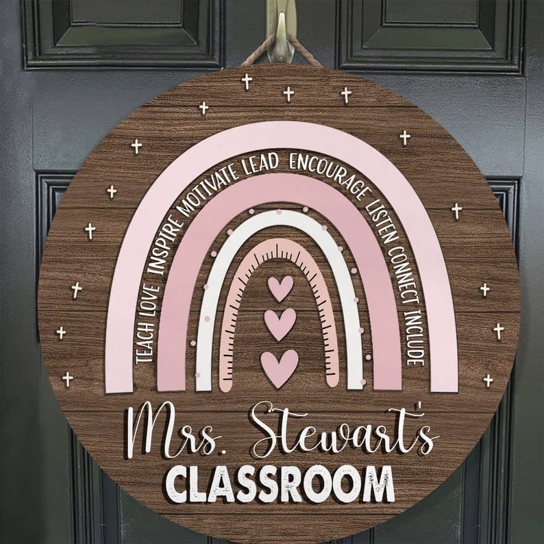 Custom Pink Rainbow Teacher Door Sign - Personalized Classroom Welcome Decor for Back to School & Teacher Appreciation Gifts
