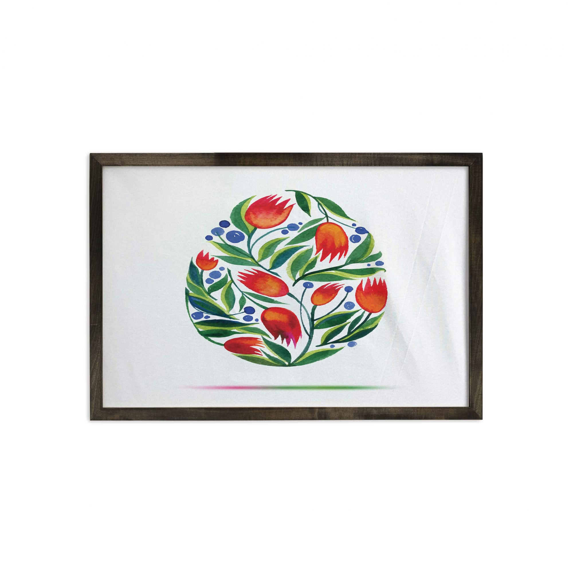 Lunarable Watercolor Flower Framed Wall Art - Vintage Easter Egg Tulip Painting in Pastel Colors, Retro Fabric Poster with Carbonized Wood Frame - Home Decor for Living Room, Bedroom & Office (35