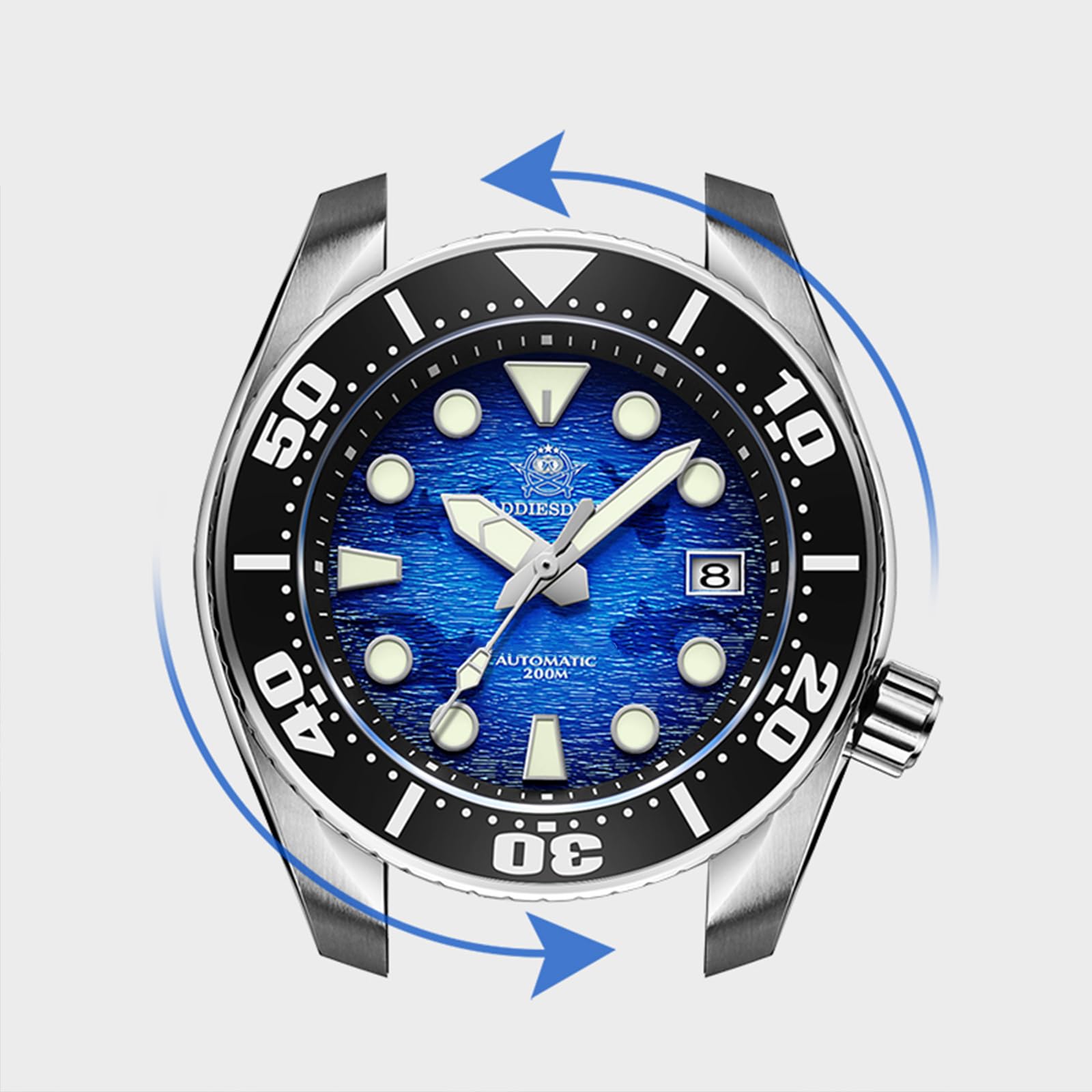 ADDIESDIVE Men's Automatic Diving Watch 44.9mm Blue Wave Dial, 200M Waterproof, NH35A Movement, Stainless Steel Band - Perfect for Scuba Diving, Snorkeling & Water Sports