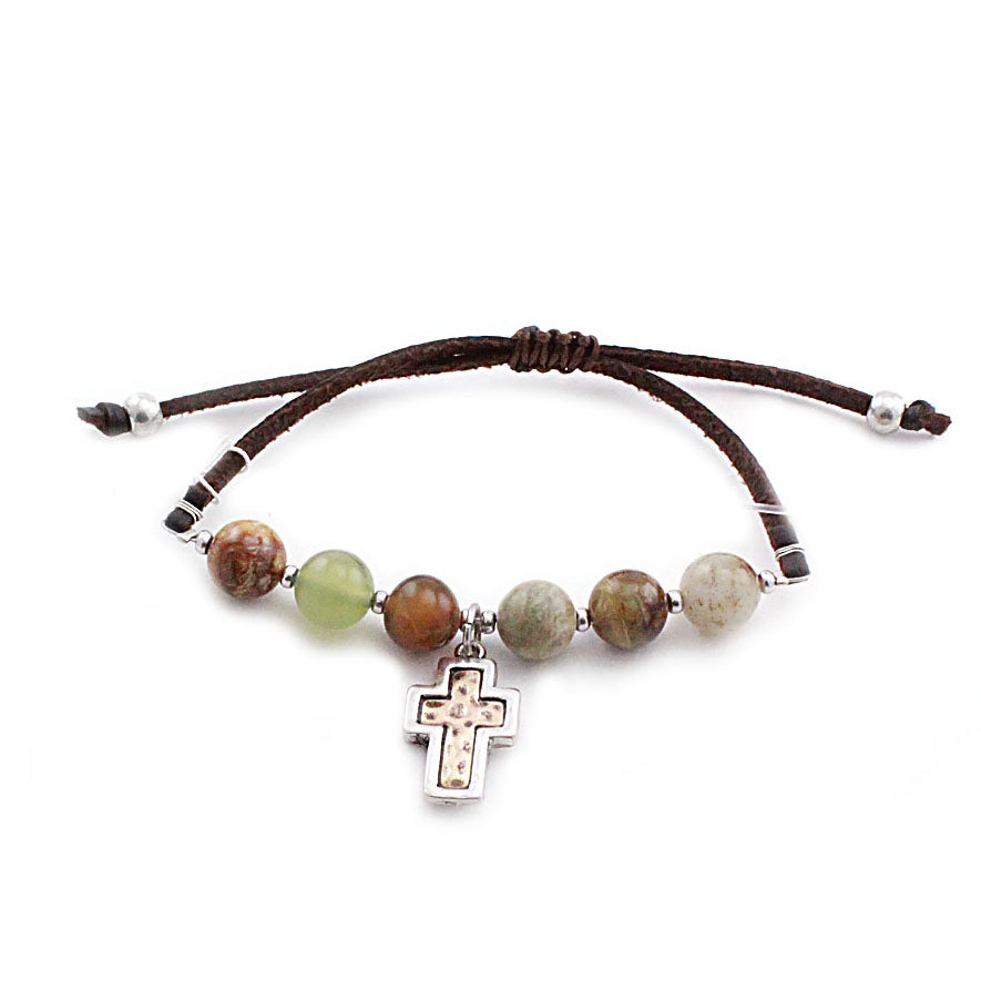 Handmade Cross Charm Bracelet with Semi-Precious Stones - Spiritual Jewelry for Women, Gift for Baptism, Confirmation & Everyday Faith Wear