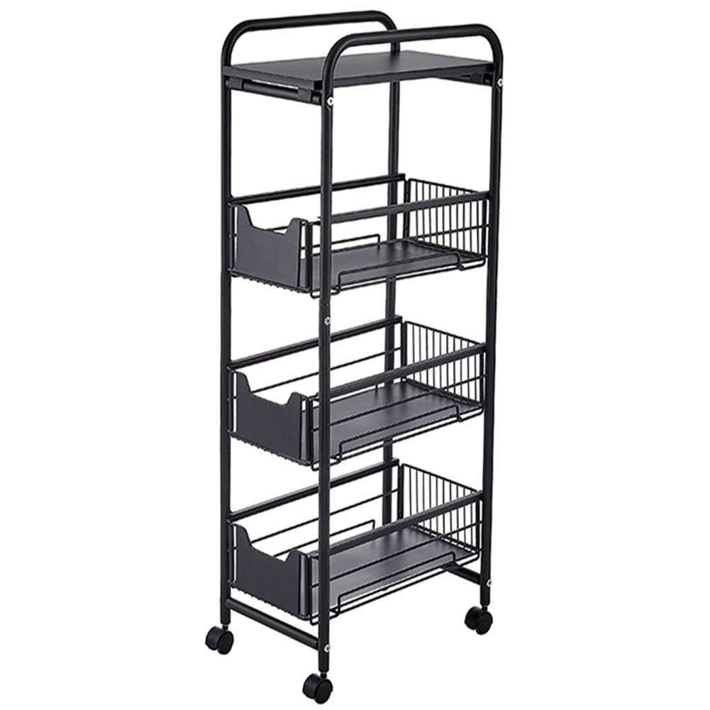 LXF Black Rolling Storage Cart Organizer - 4-Tier Metal Mesh Utility Trolley with Wheels for Kitchen, Bedroom & Narrow Spaces (24cm Wide) | Perfect for Small Apartments, Dorm Rooms & Closet Organization