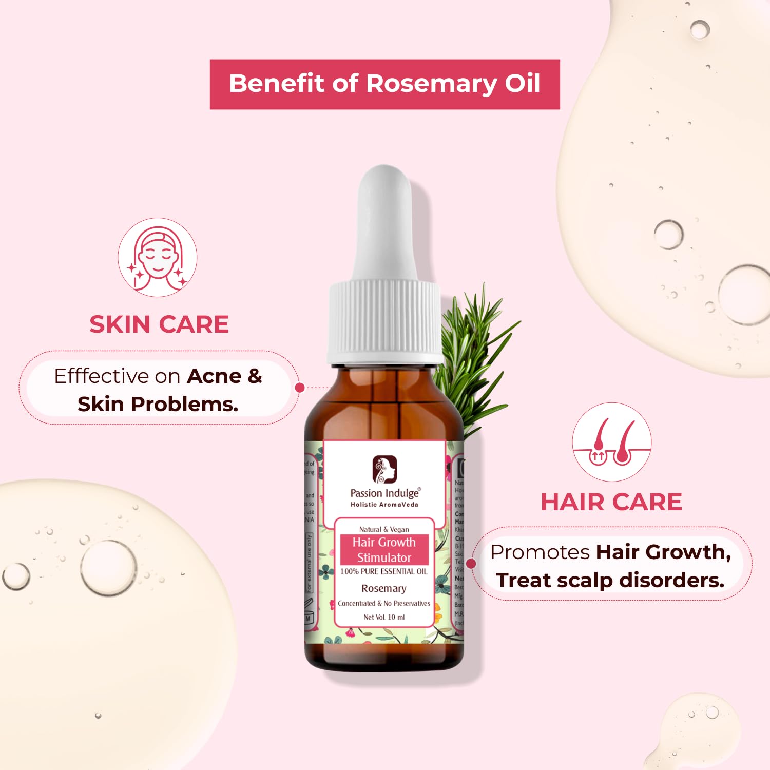 Pure Rosemary Essential Oil for Hair Growth, Skin Care & Aromatherapy | 100% Natural Multipurpose Essential Oil - 10ml | Promotes Healthy Hair, Soothes Skin & Relaxes Mind