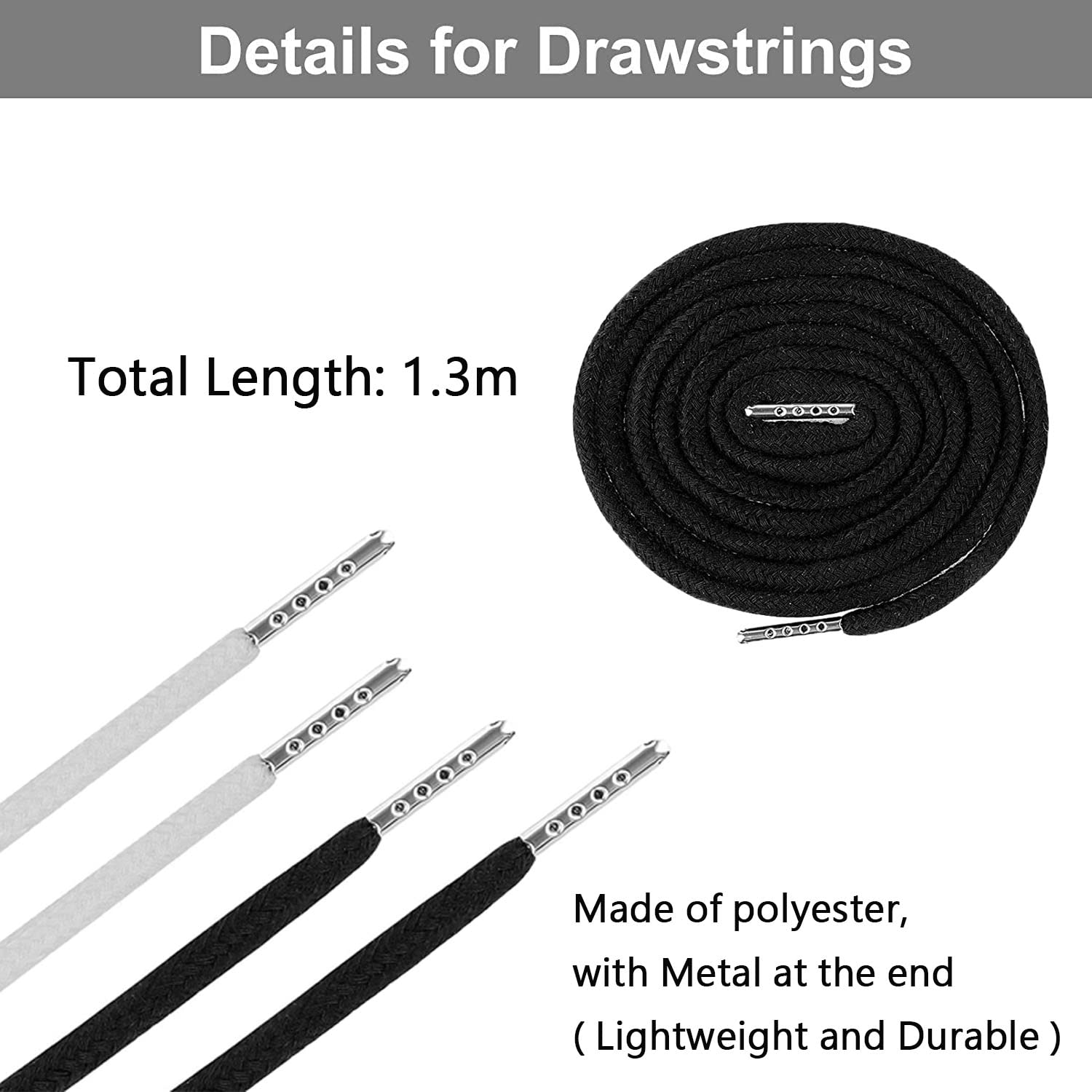 4 Pcs Black and White Drawstring Cords with Easy Threaders - Replacement Shoelaces for Pants, Sweatpants, Hoodies, Jackets & Shoes | Perfect for Gym, Hiking, Casual Wear & DIY Clothing Repair