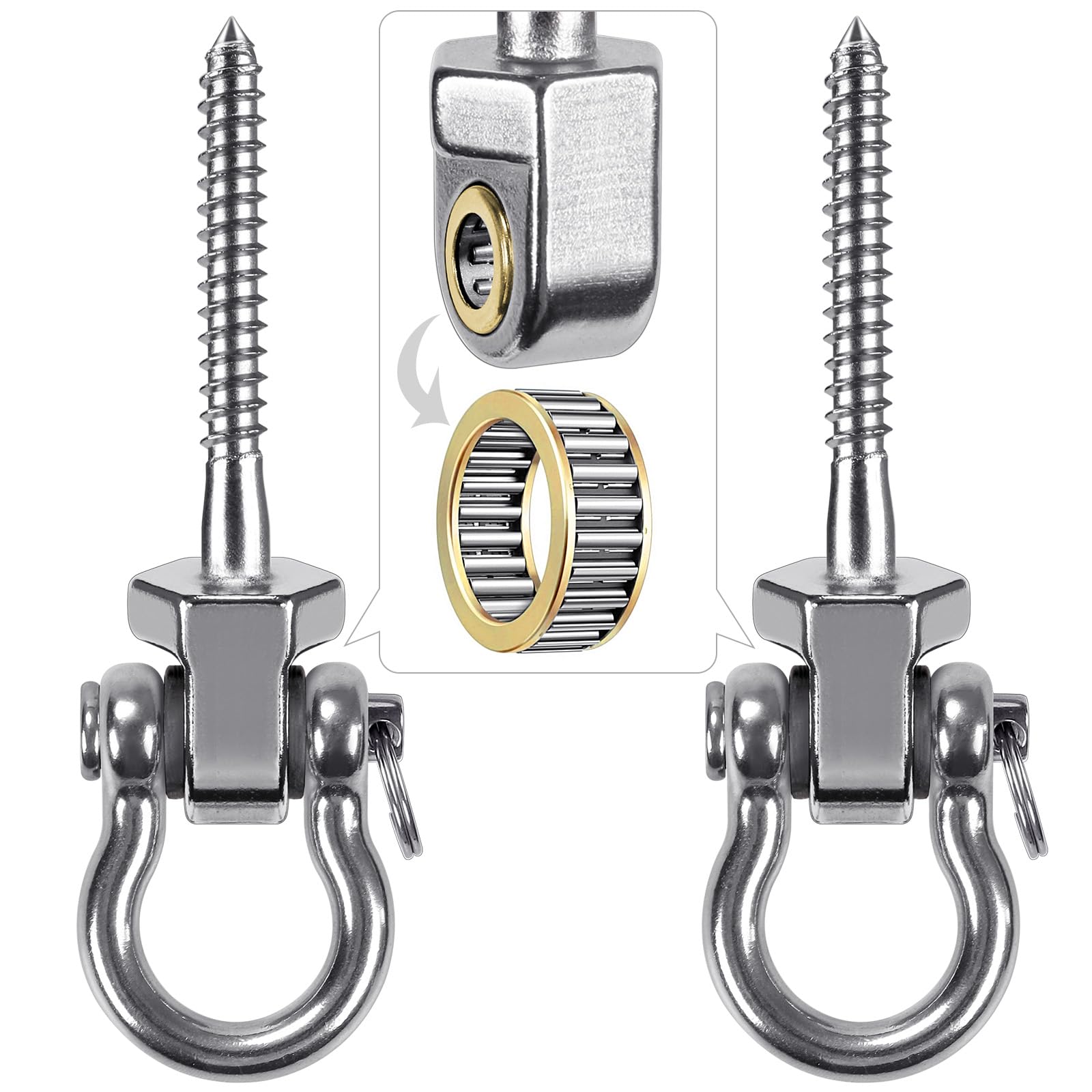 Heavy Duty Swing Hangers with Bearings - 2 Pack Stainless Steel 304 Screw Brackets for Hanging Chairs, Swings, Hammocks - 1500LB Capacity - Perfect for Indoor & Outdoor Use in Backyards, Patios, Decks and Play Areas
