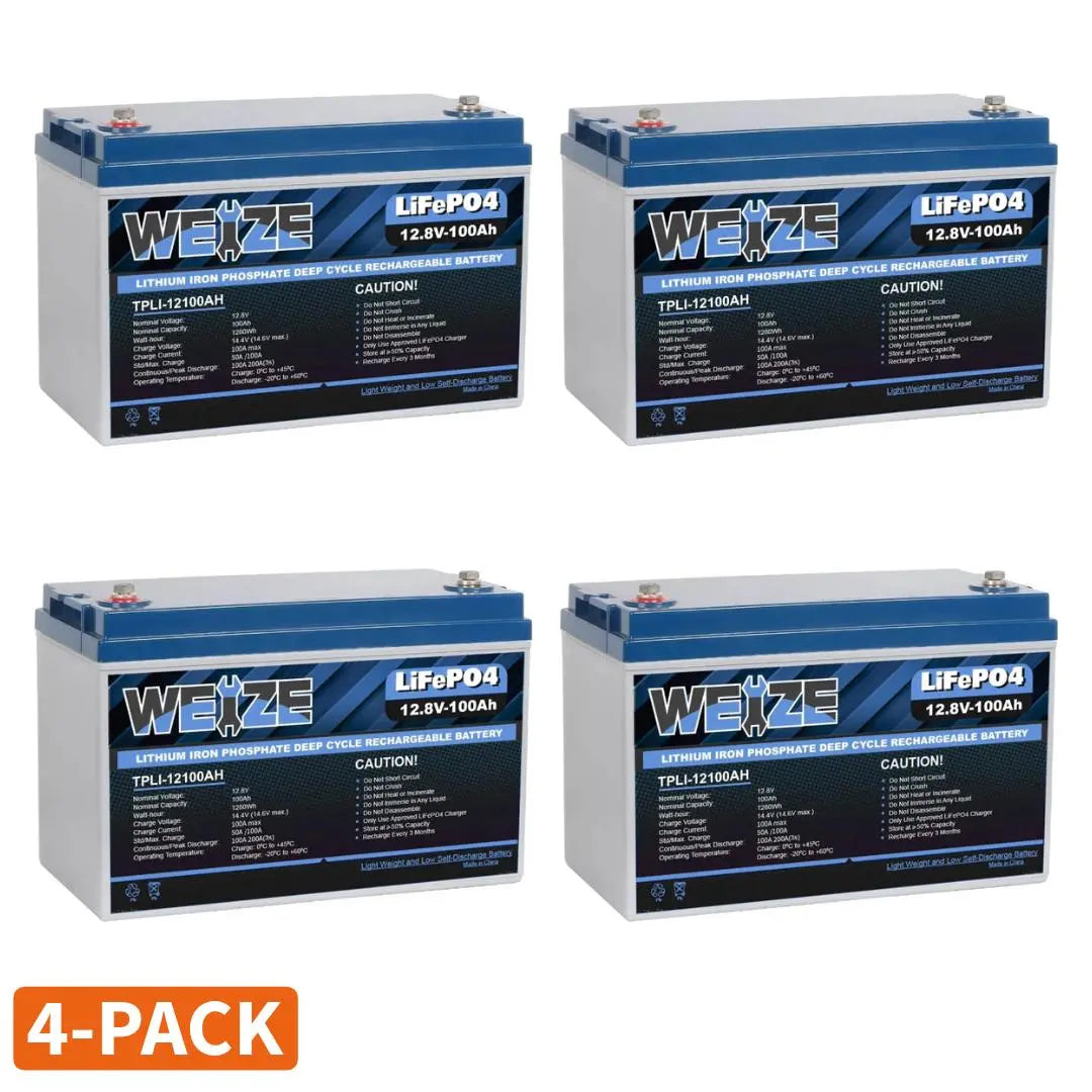 WEIZE 12V 100Ah 1280Wh LiFePO4 Lithium Battery - Group 31 Deep Cycle Marine & RV Battery for Solar Power, Off-Grid, Trolling Motors & Energy Storage
