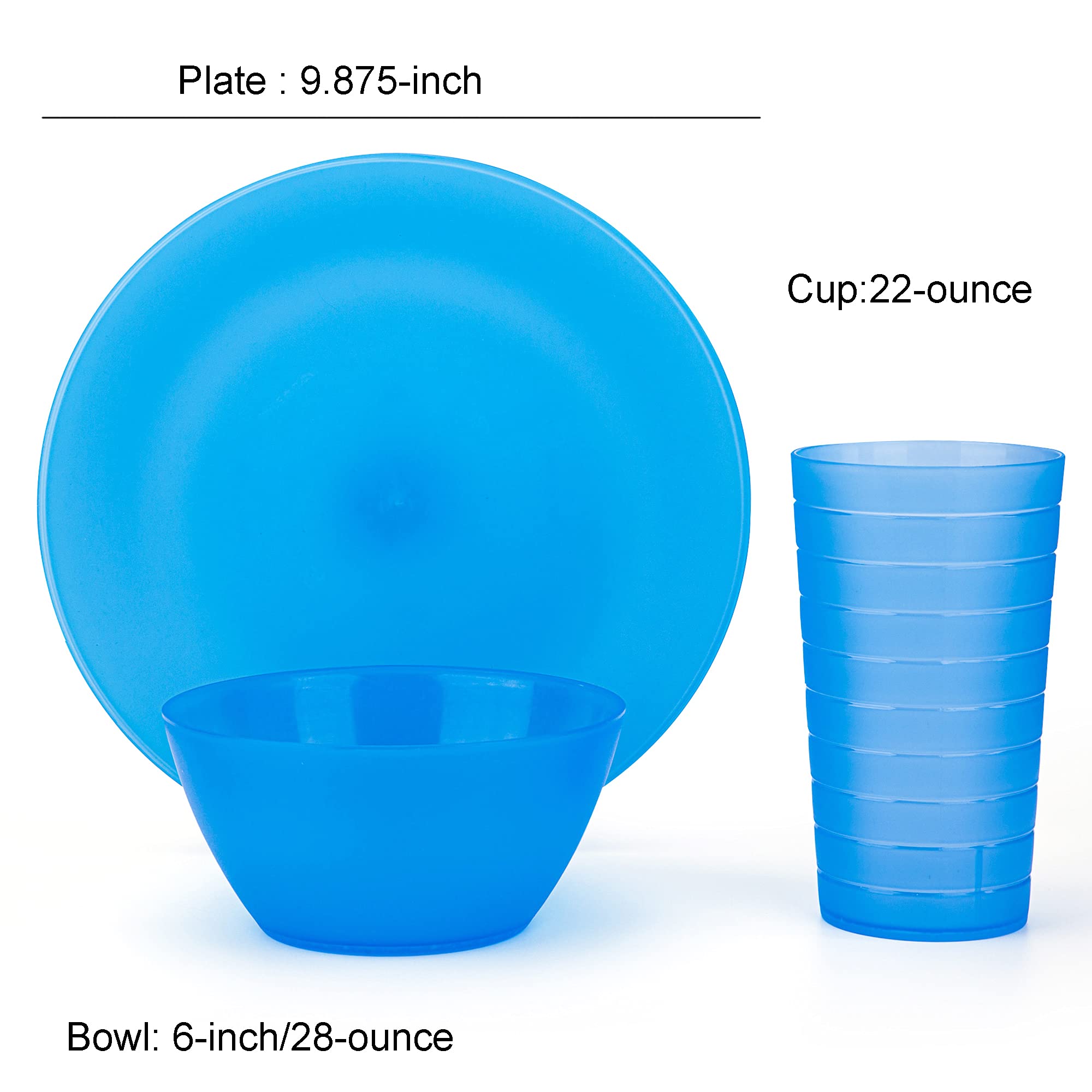 Unbreakable Plastic Dinnerware Set - 18-Piece Reusable Plates, Bowls & Tumblers for Outdoor Picnics, Camping, and Parties | Durable & Lightweight Blue Tableware