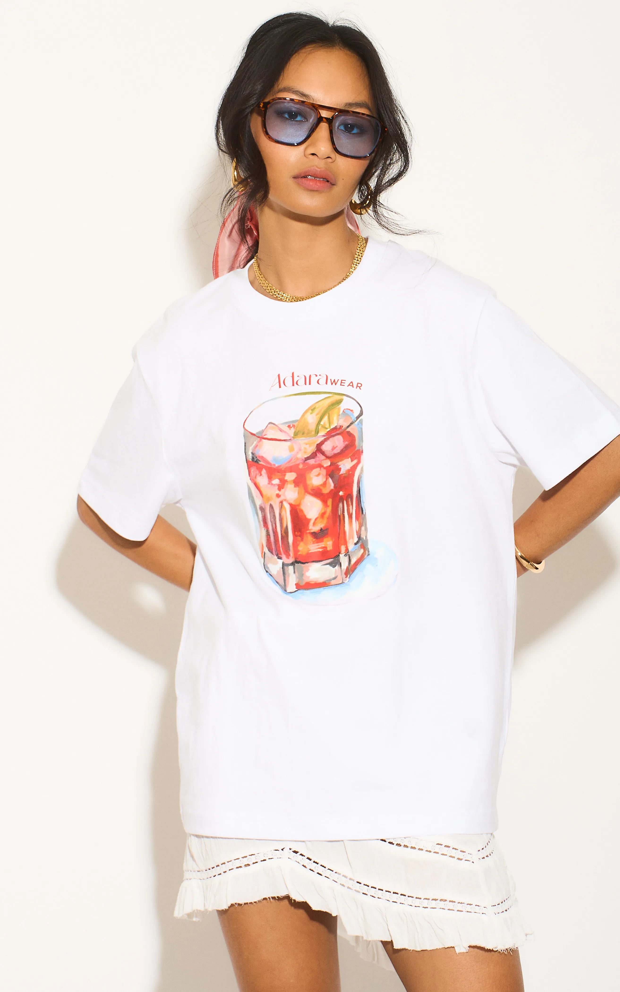 Stylish White Cocktail T-Shirt for Women - Trendy Party & Night Out Essential - Perfect for Clubbing, Date Nights & Social Events