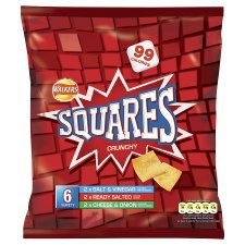 Walkers Squares Variety Snacks - 6 Pack (27.5g Each) | Crispy Potato Snacks for Parties, Picnics & On-the-Go Snacking