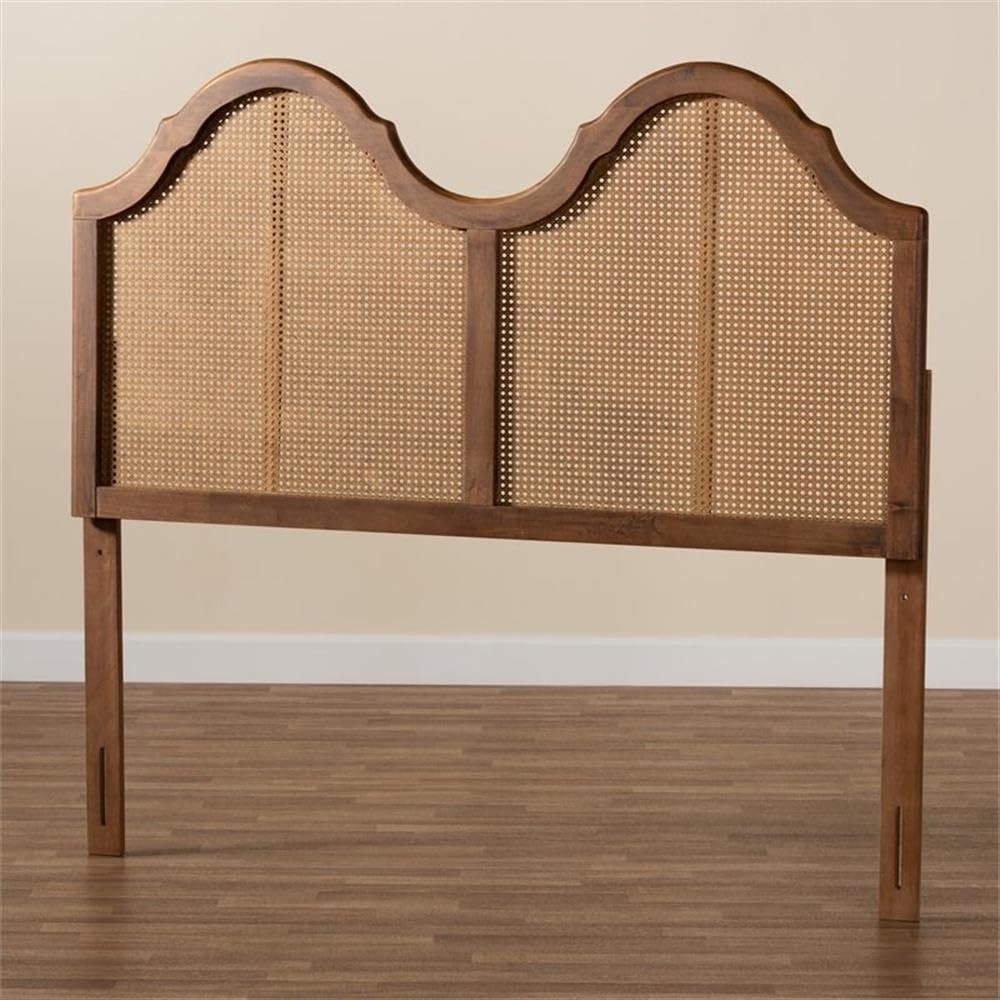 BOWERY HILL Modern Rattan Full Size Arched Headboard in Walnut - Stylish Bedroom Decor for Master & Guest Rooms