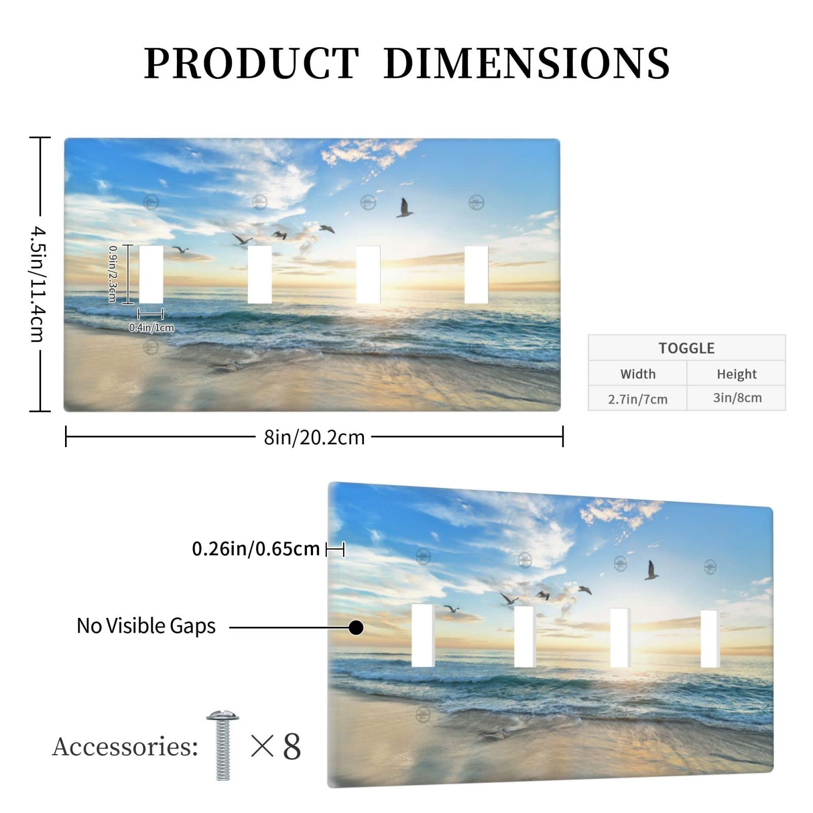 Sunset Coastal Beach Themed 4 Gang Toggle Light Switch Cover Plate - 4.5 x 8 Inch Decorative Wall Plate for Bedroom, Living Room & Beach House Decor