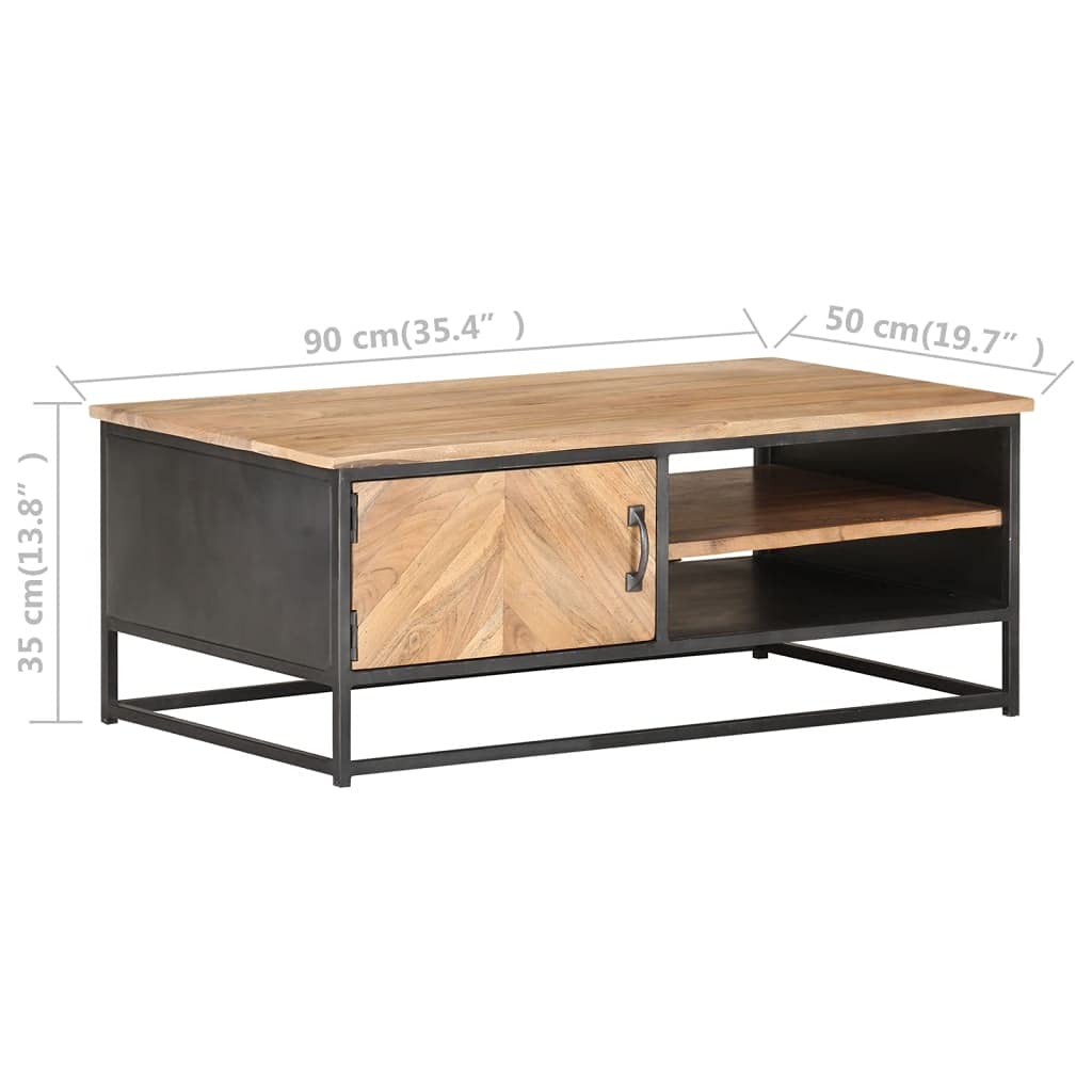 Industrial Style Solid Acacia Wood Coffee Table with Storage - 35.4