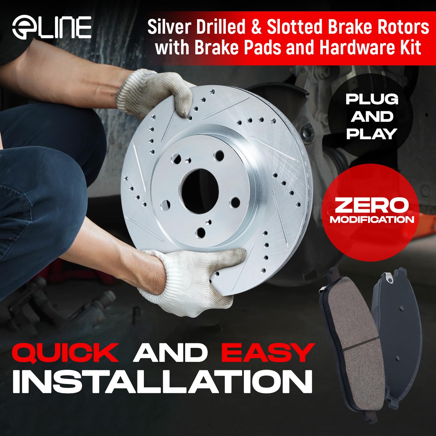 R1 Concepts Premium Rear Brake Pads and Rotors Kit - Ceramic Brake Pads & Drilled Rotors - Compatible with 2013-2016 Lincoln MKT - Smooth Stopping for City Driving & Highway Safety