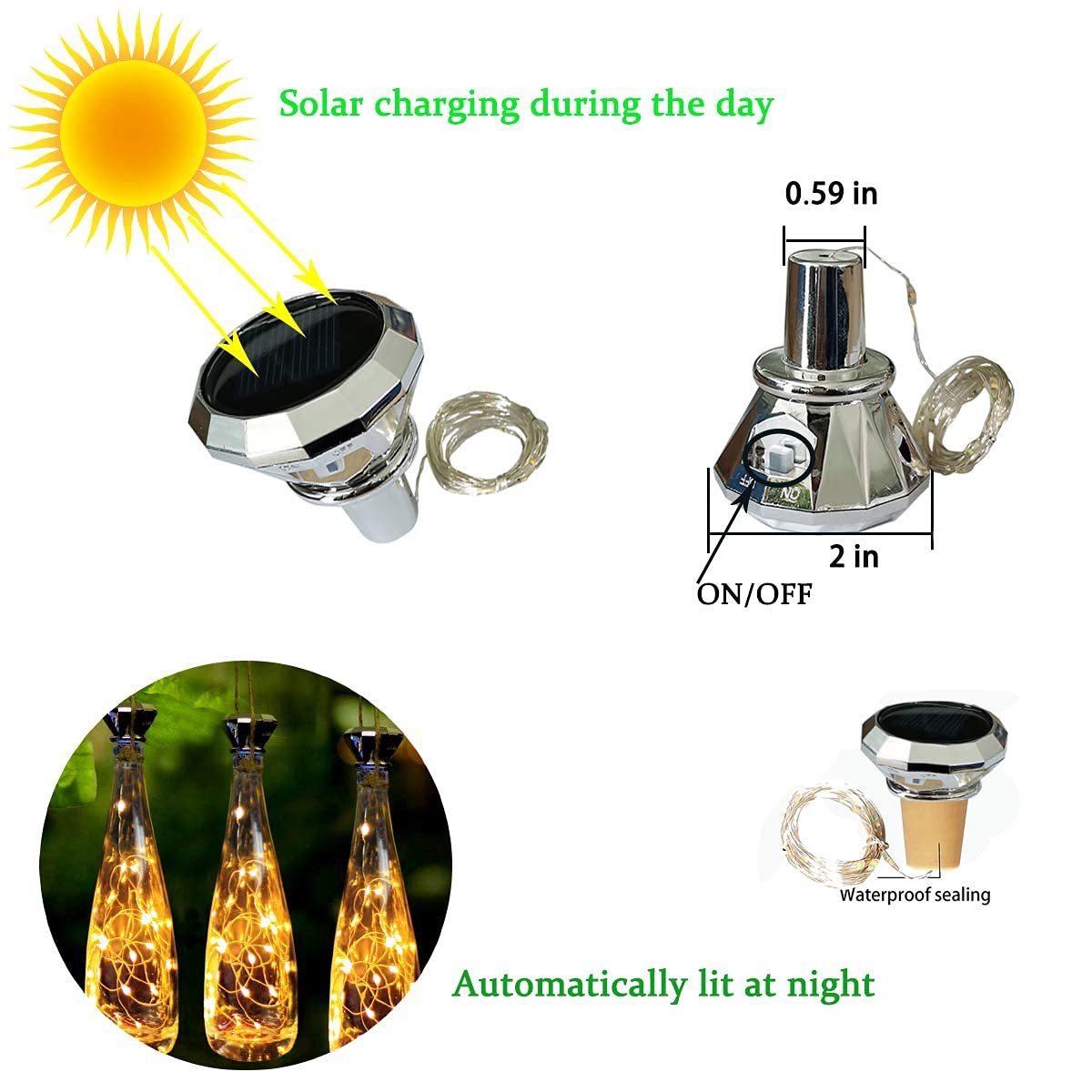 Solar Diamond Wine Bottle Lights - 8 Pack 20 LED Fairy Lights for Wedding Party Decor, Outdoor Waterproof - Perfect for Garden & Home Decor