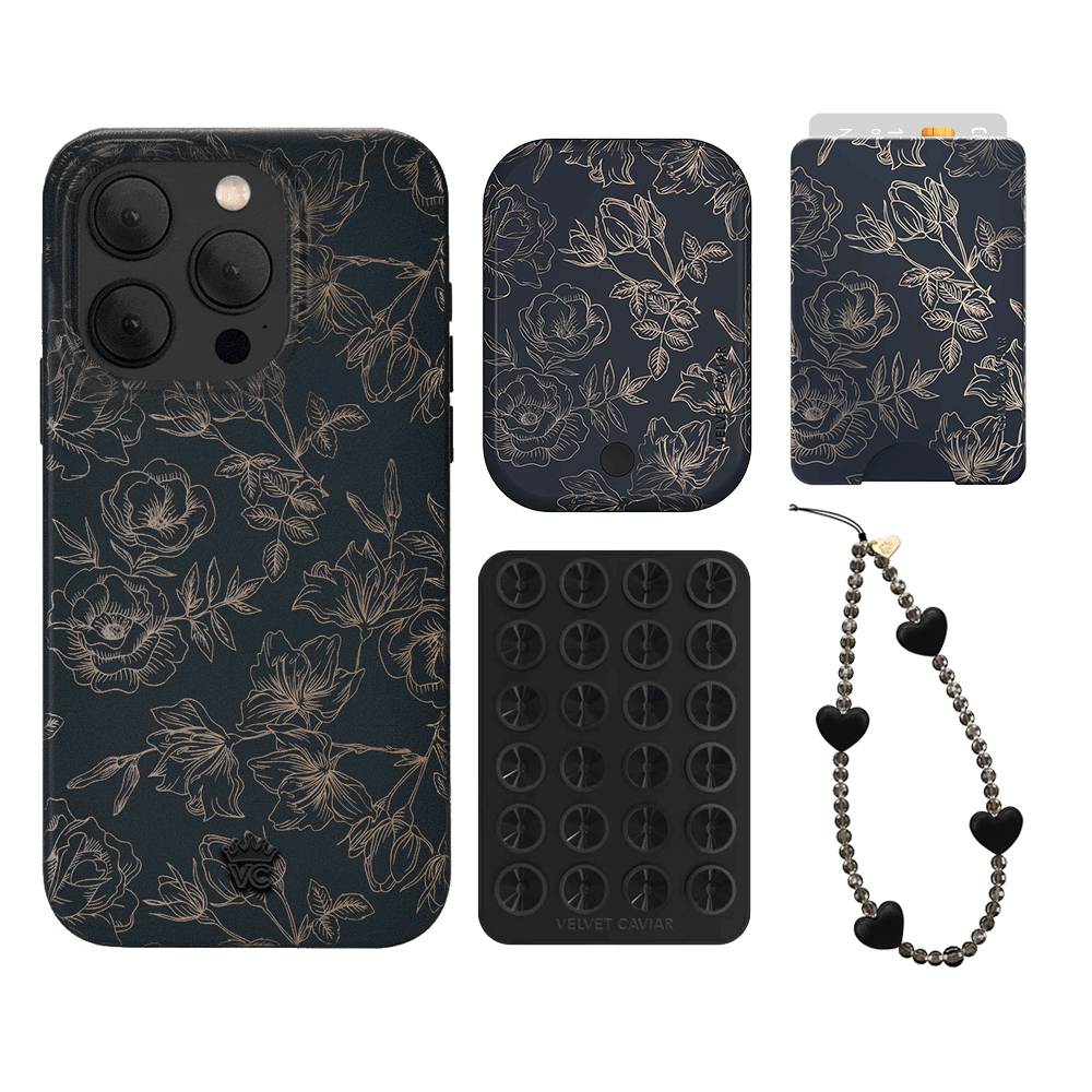 Floral Rose Gold Chrome iPhone Case with Wallet - Stylish & Protective Phone Cover for Women | Perfect for Everyday Use, Travel & Shopping