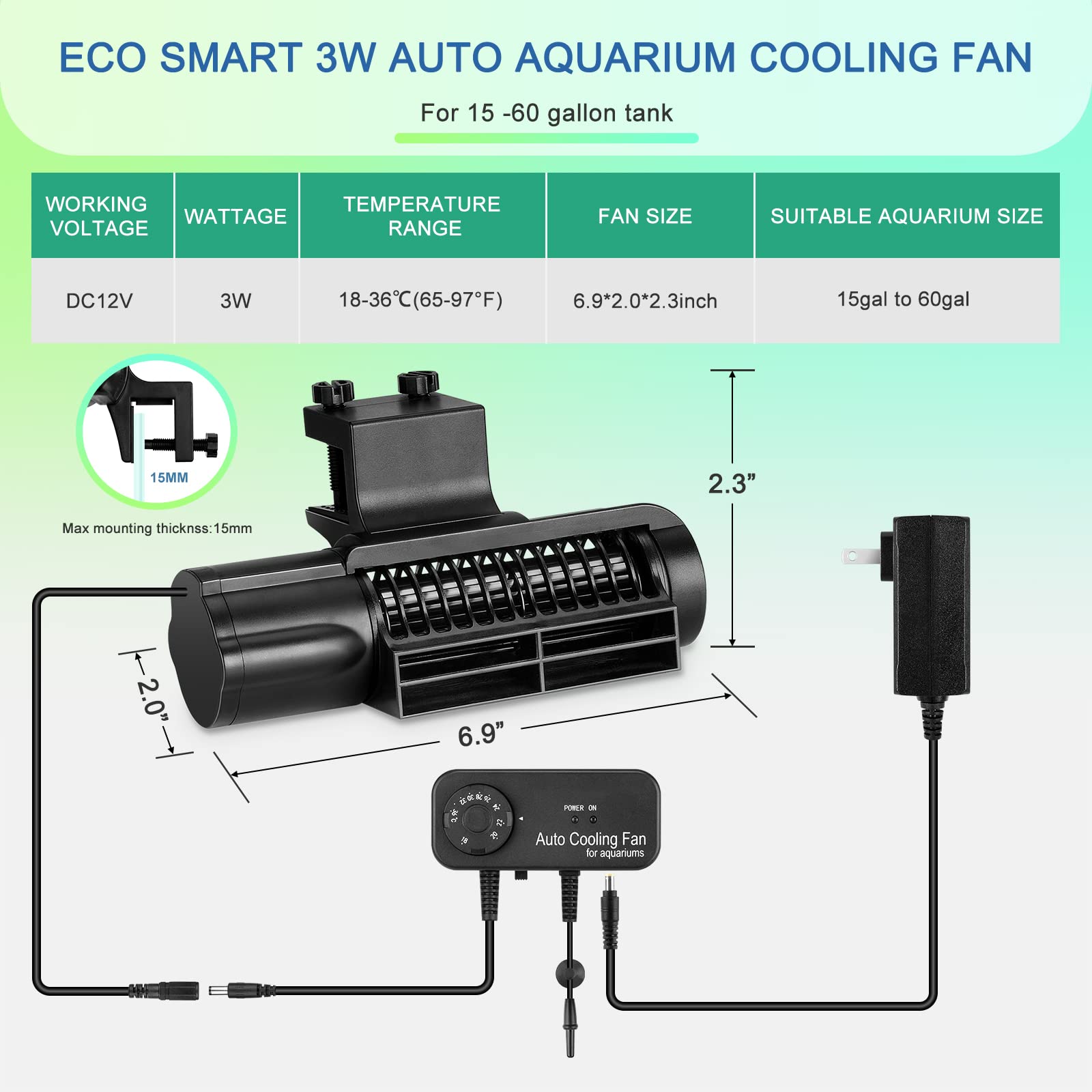 12V Aquarium Chiller Cooling Fan with Adjustable Knob - DC Cross-Flow Fan for Fish Tanks (3W) | Wide Airflow for Freshwater & Saltwater Aquariums | Perfect for Summer Temperature Control