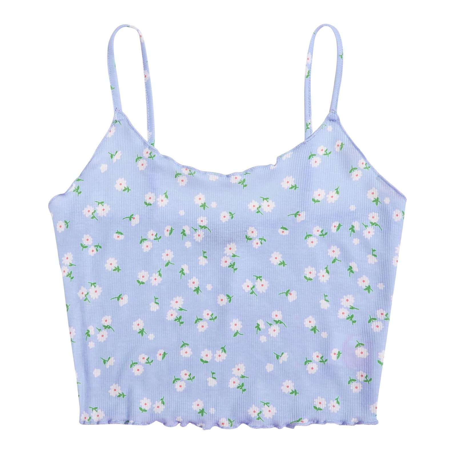 Women's Summer Tops - Spaghetti Strap T-Shirts with Floral Print, Round Neck Sleeveless Camisoles | Sexy Casual Vest for Women | Perfect for Beach Outings, Date Nights & Summer Vacations