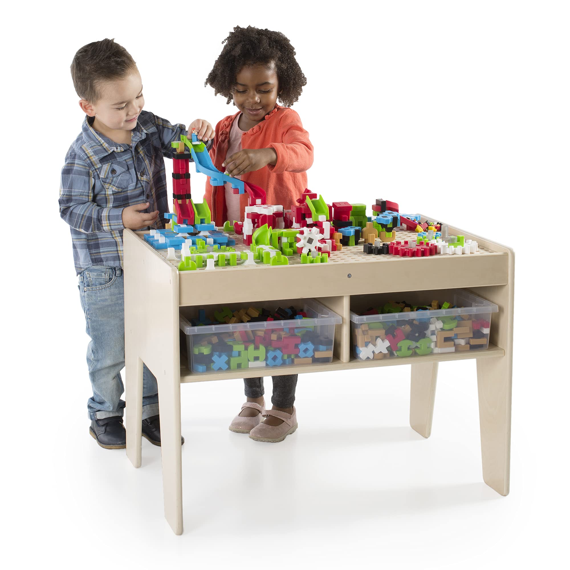 Guidecraft IO Blocks Center: 458-Piece STEM Building Toy Set with 400 IO Blocks, 4 Storage Bins & Activity Table - Educational Construction Kit for Toddlers & Kids | Perfect for Classroom Learning, Homeschooling & Creative Play