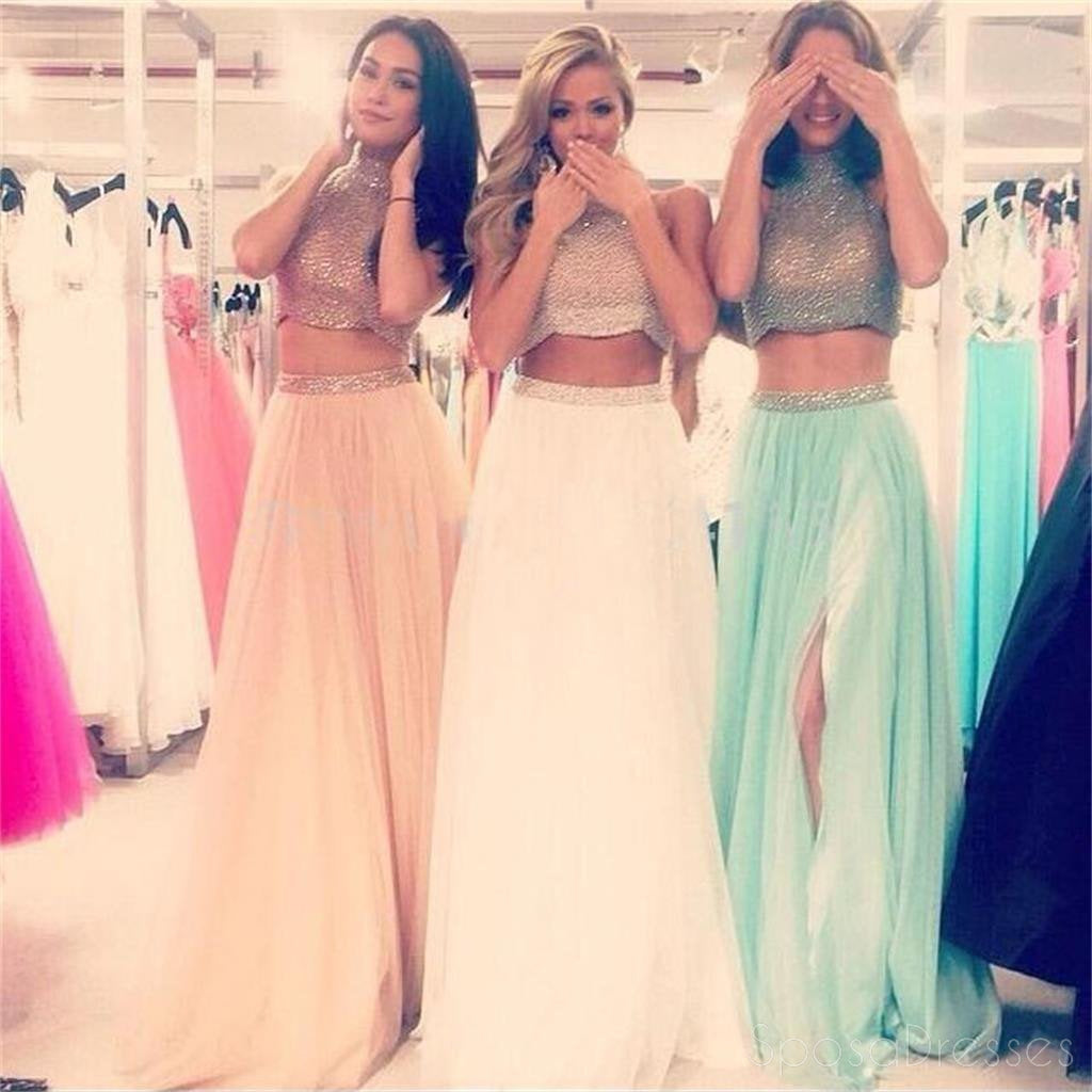Elegant High Neck A-Line Prom Dress with Side Slit | Two-Piece Formal Evening Gown | Long Party Dress for Homecoming, Ball & Special Occasions | PD0124