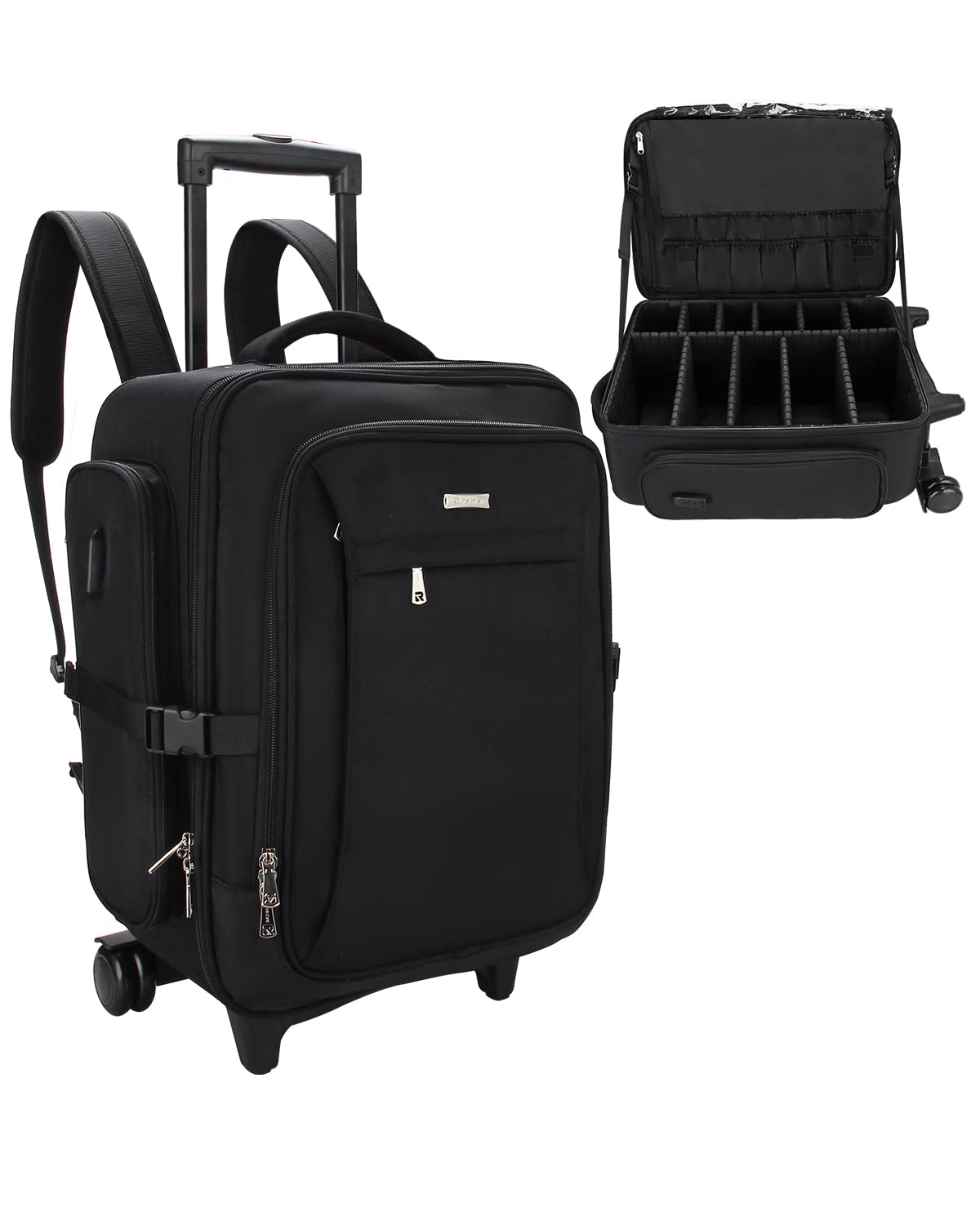 Professional Rolling Makeup Case - Large Capacity Cosmetic Organizer with 360° Swivel Wheels & Adjustable Dividers | Perfect for Traveling Makeup Artists & Beauty Professionals | Ideal for Salon, Bridal, and On-Site Makeup Services