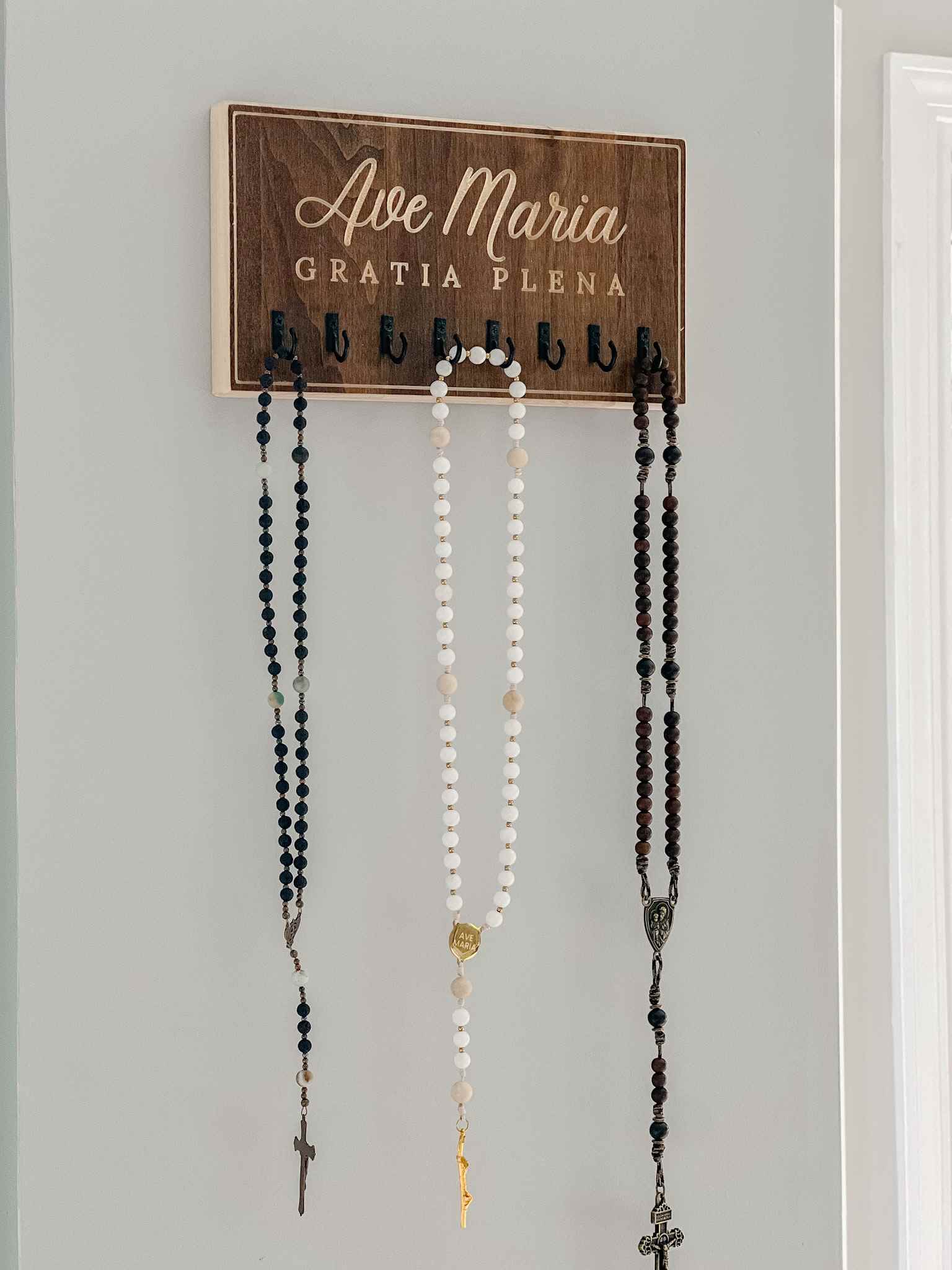 Ave Maria Rosary Hanger - Beautiful Catholic Wall Hook for Prayer Beads - Perfect for Home Chapel, Bedroom, or Gift Giving