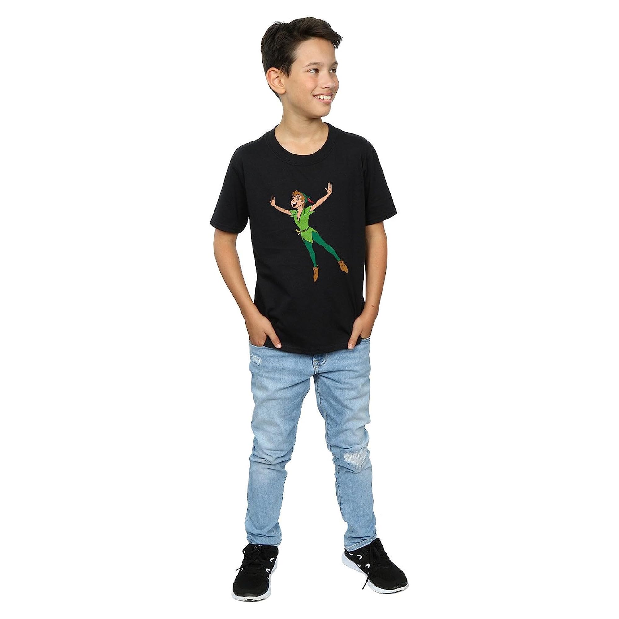 Disney Peter Pan Classic Flying Boys T-Shirt - White, Size 7-8 Years | Official Licensed Cotton Tee for Kids Birthday & Halloween Costume