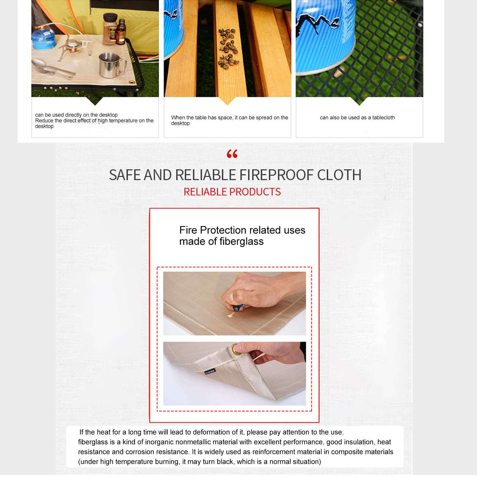 Fireproof Fiberglass Fire Pit Mat - High Temp Resistant, Portable for BBQ & Camping