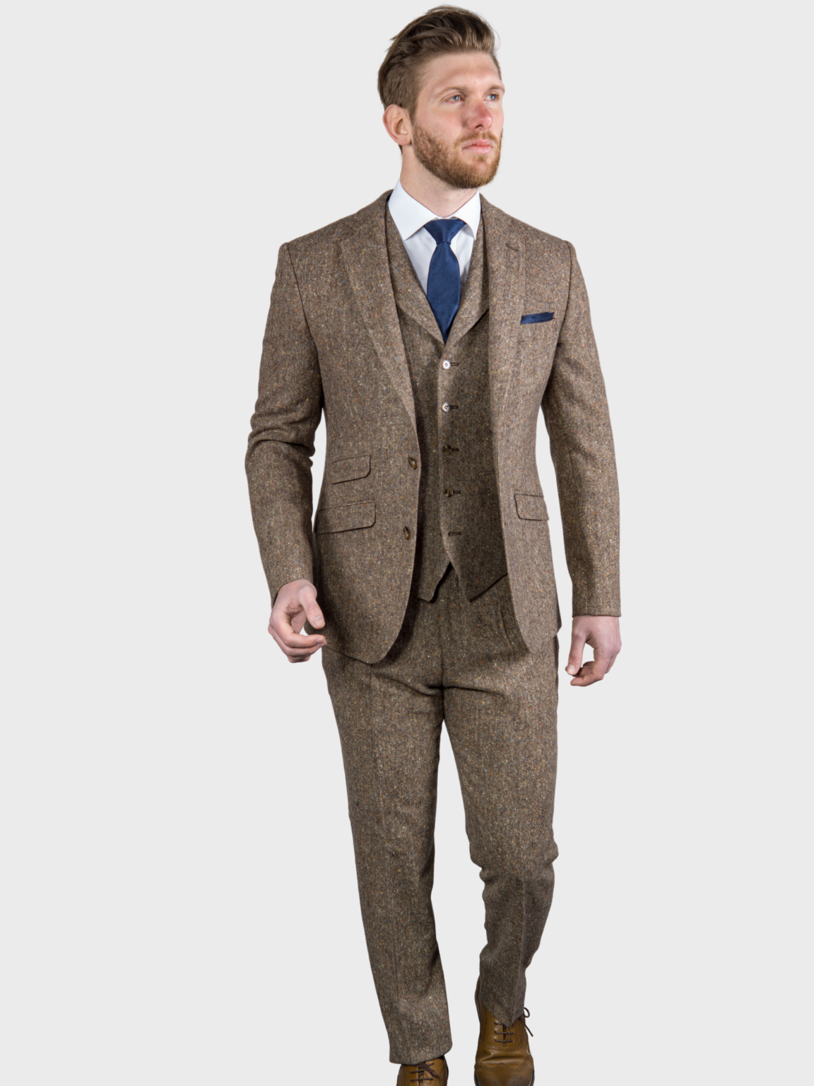 Brown Donegal Tweed 3-Piece Suit | 100% Wool Men's Formal Suit by Torre Elton | Perfect for Weddings, Business Meetings & Special Occasions